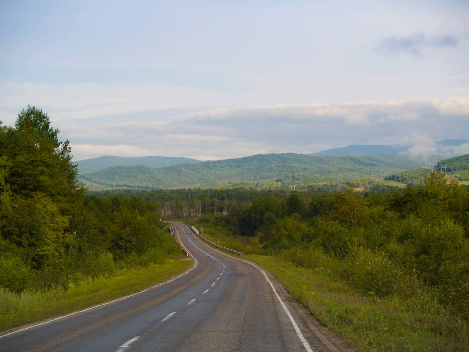 Twisting road over wilderness forest and hills