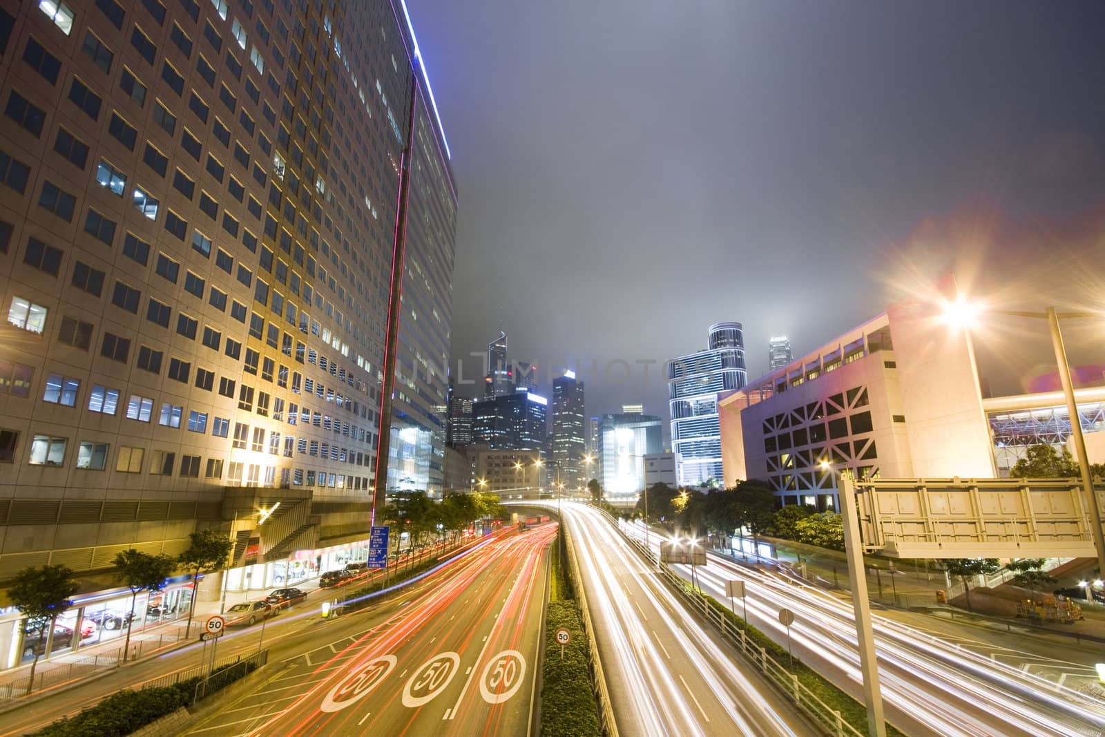 it is a busy traffic night in hong kong