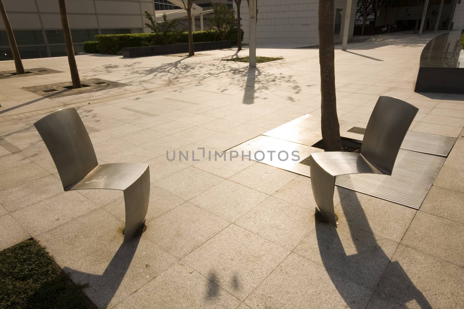 chair in a Park in a modern building in city