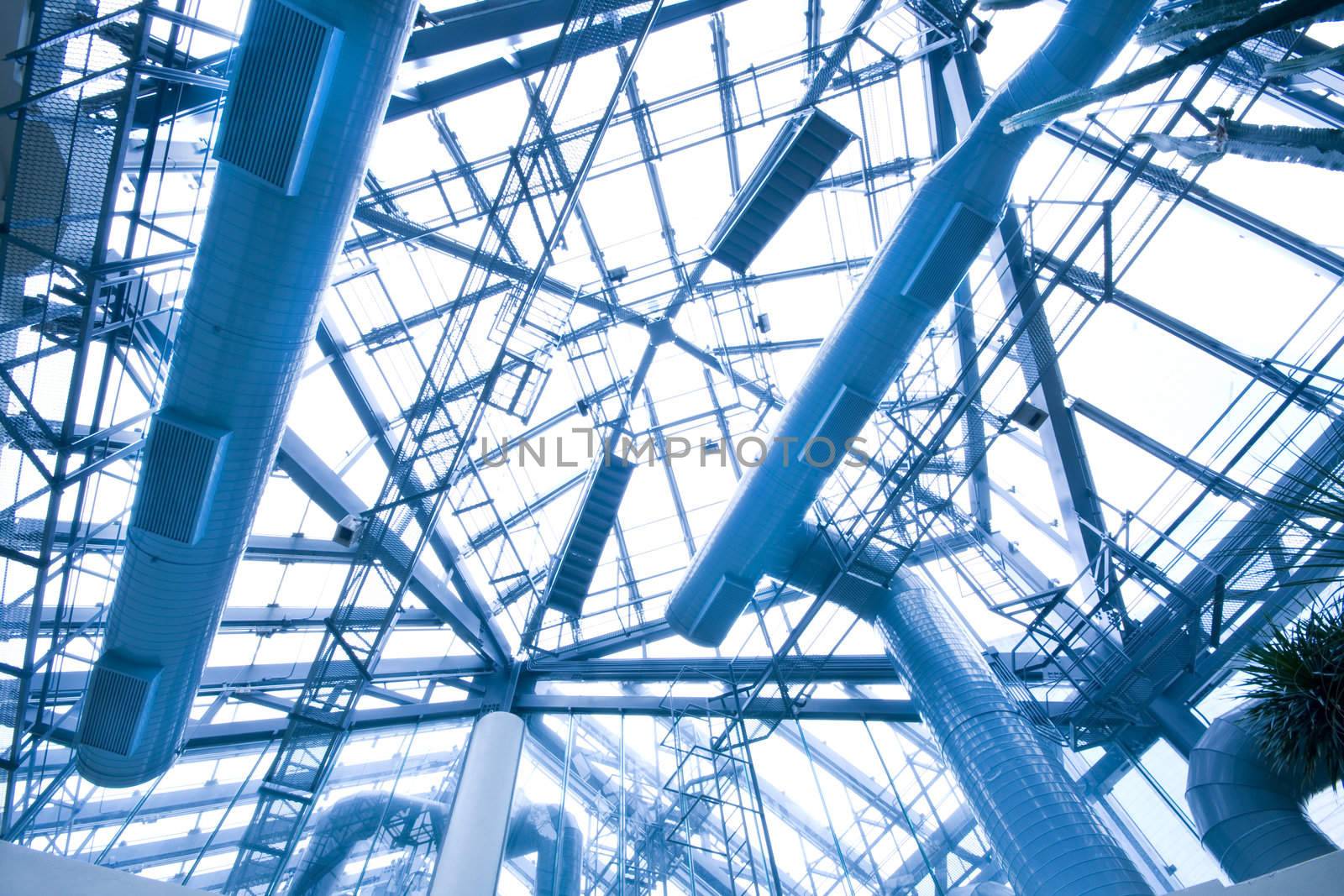 it is a blue ceining and windows in fabric 