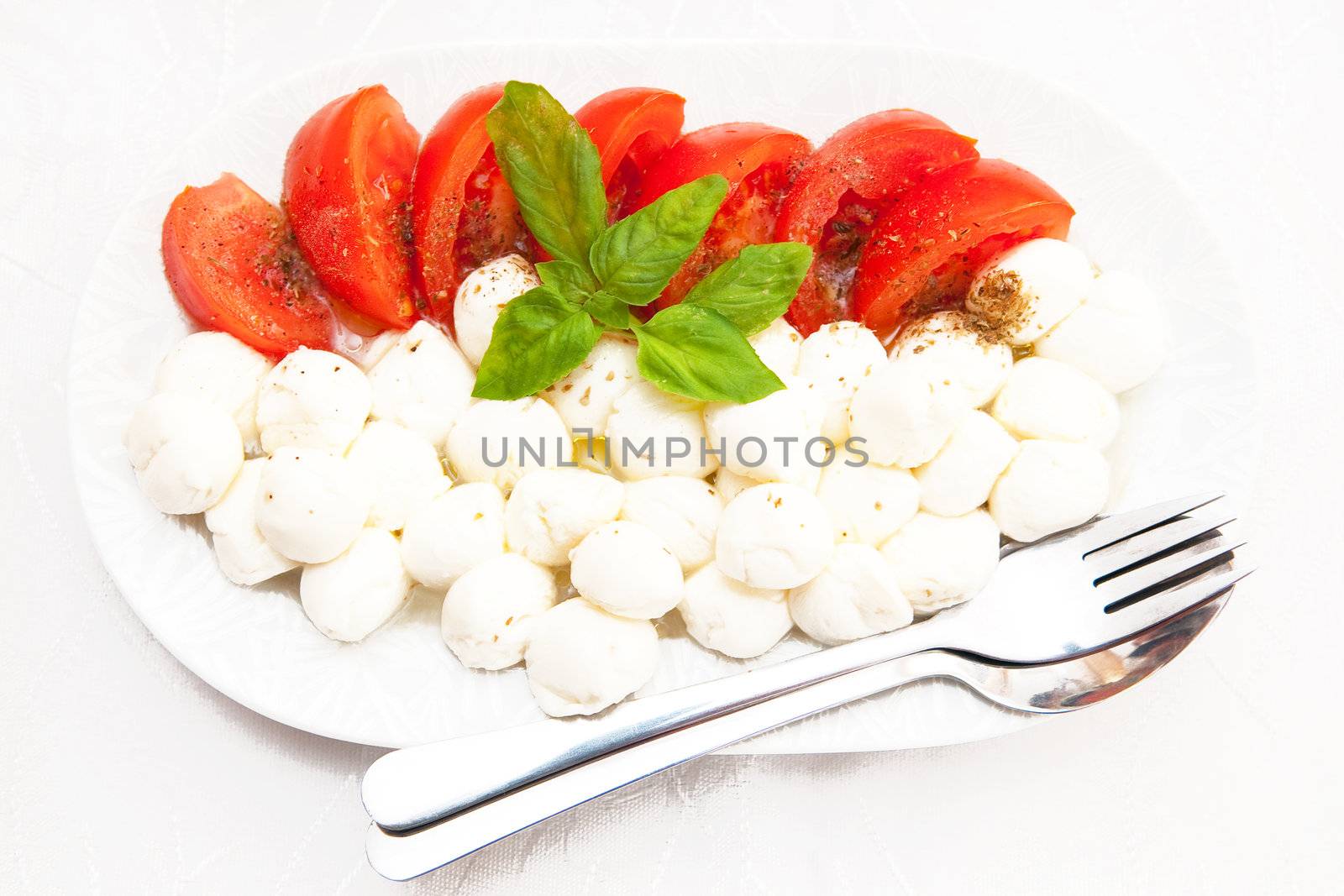 Fresh tomatoes and balls of mozarella