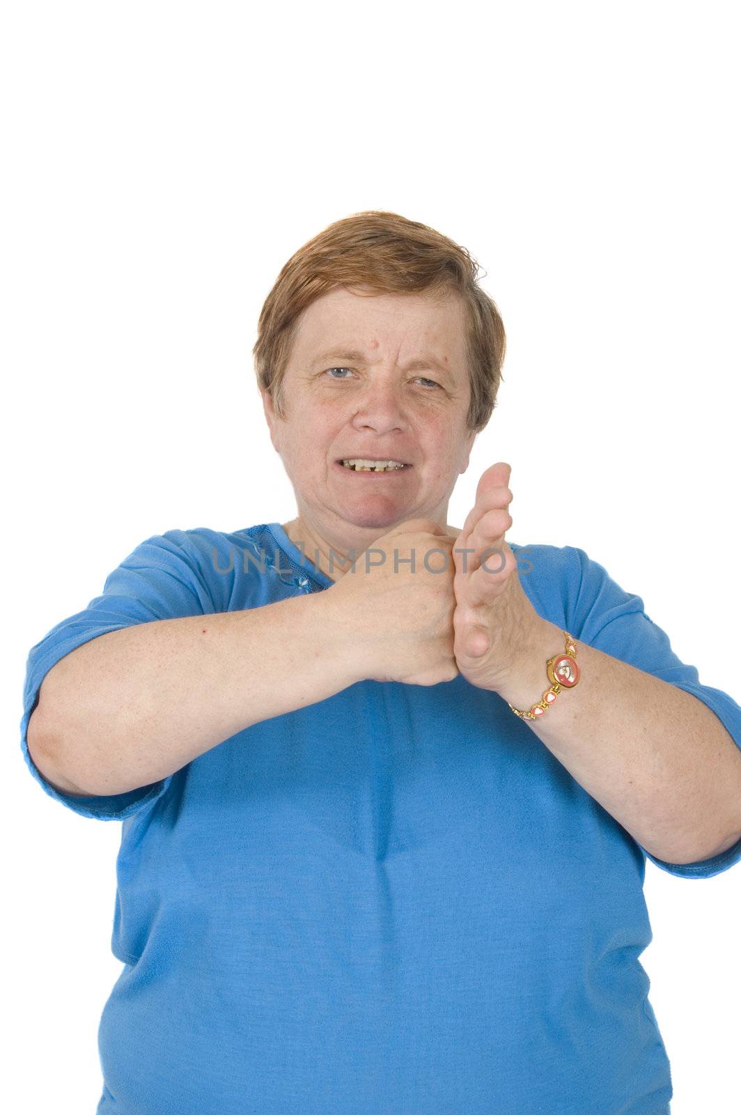 angry elderly woman isolated on a white background