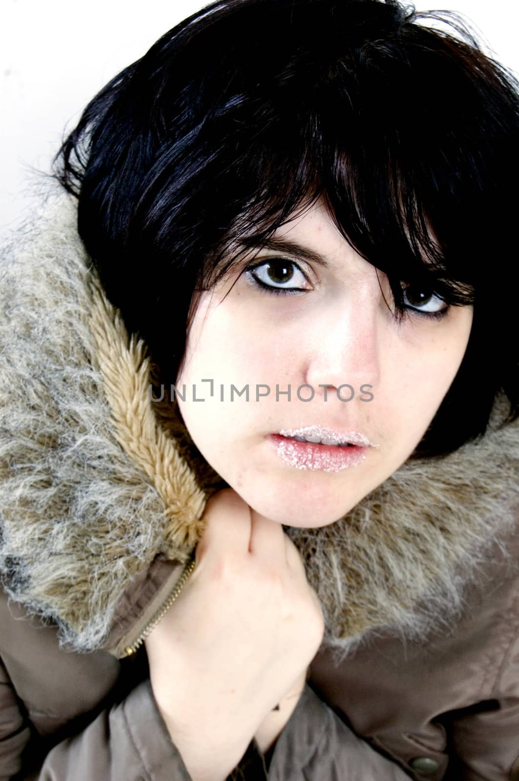 beautiful young woman freezing
