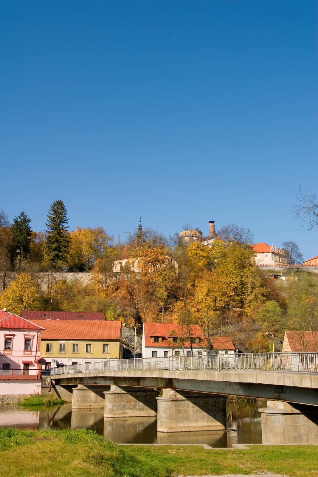 A european city (Tabor, Czech) with warm autumn colors