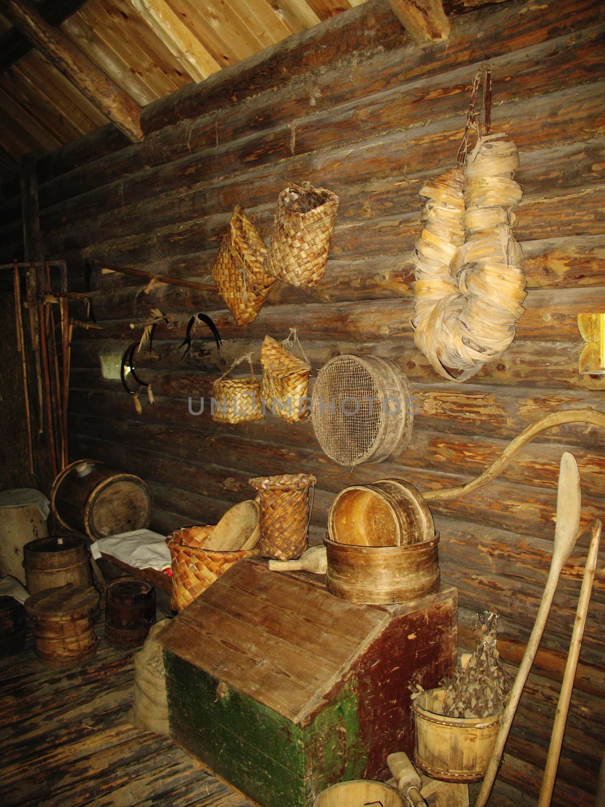 Ancient household utensils in russian country.