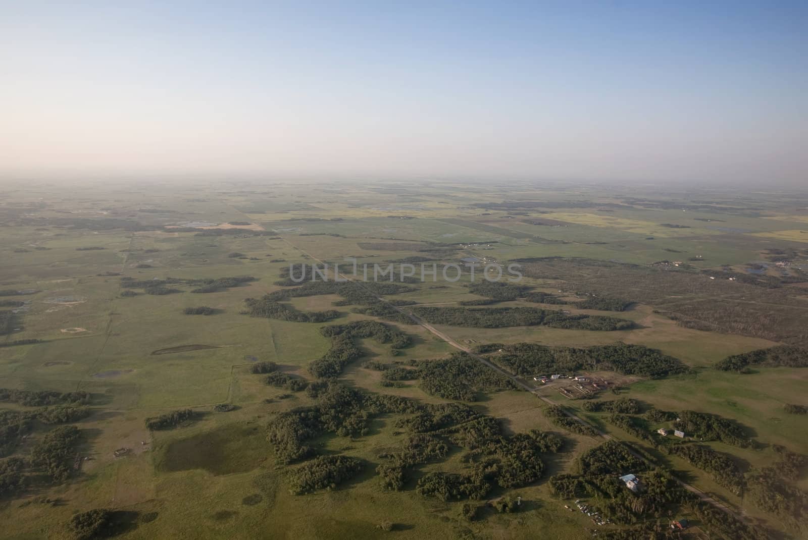 An aerial view of a prairie landscape