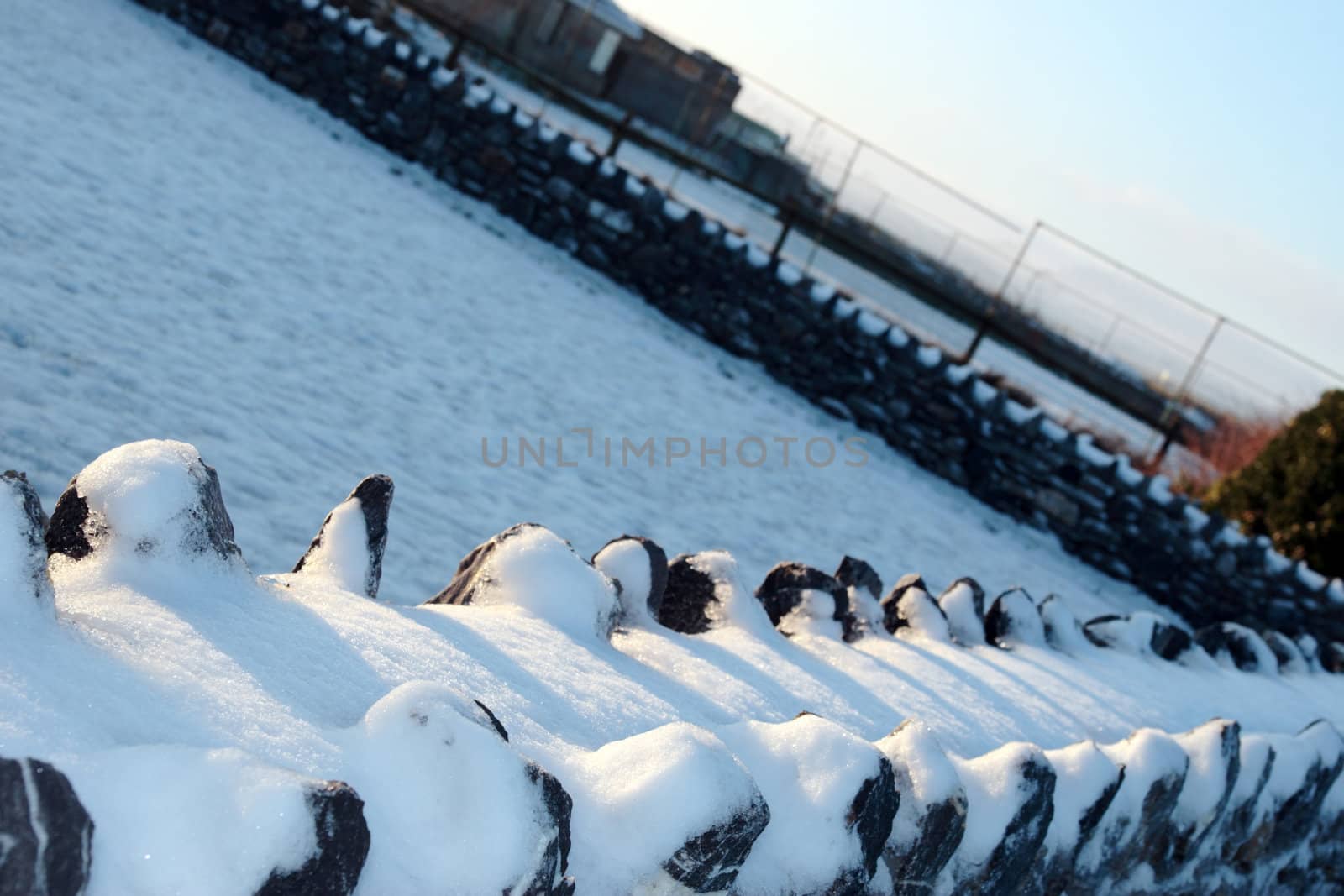 snow on a jagged wall in winter
