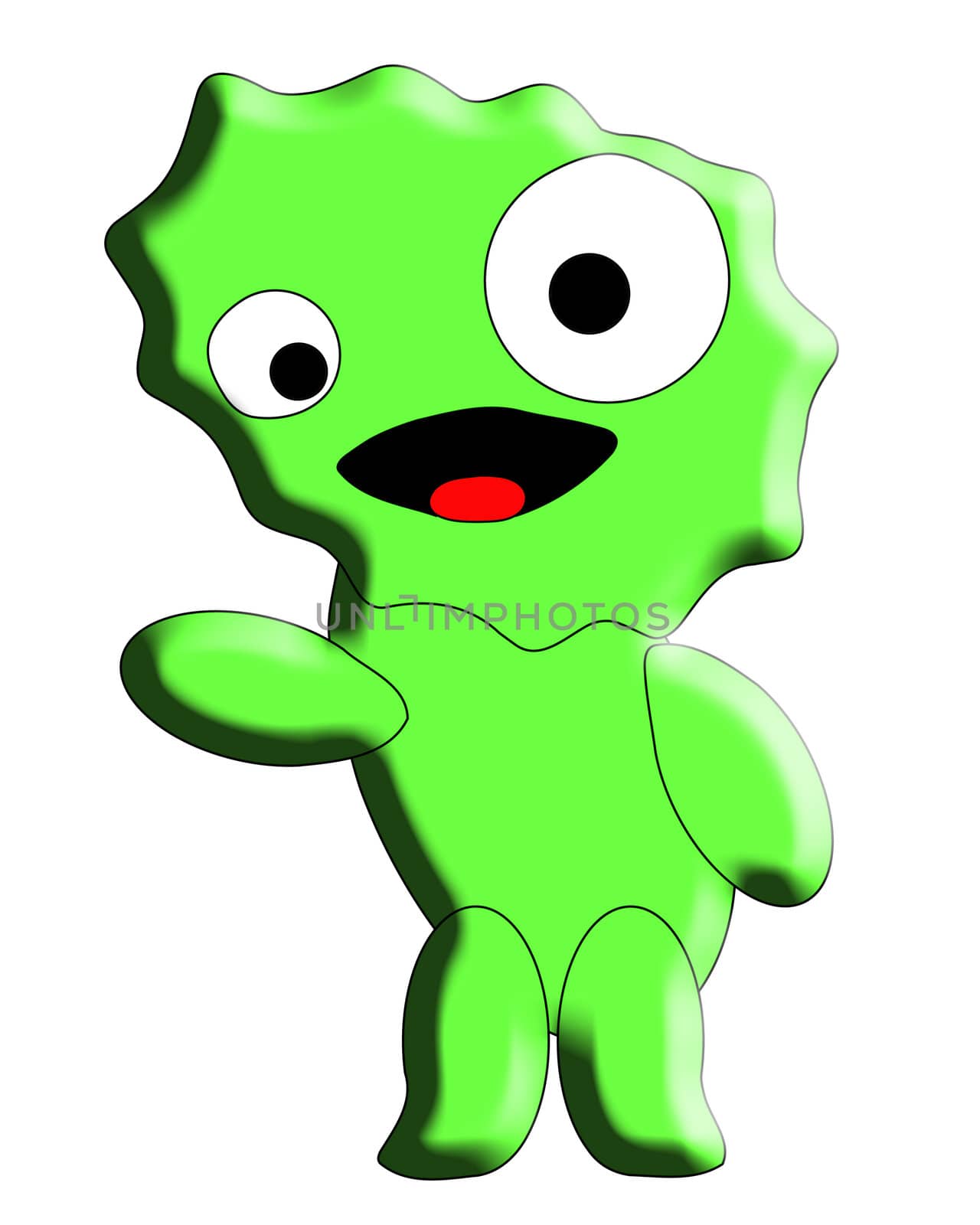 A very cute and cuddly little cartoon monster.