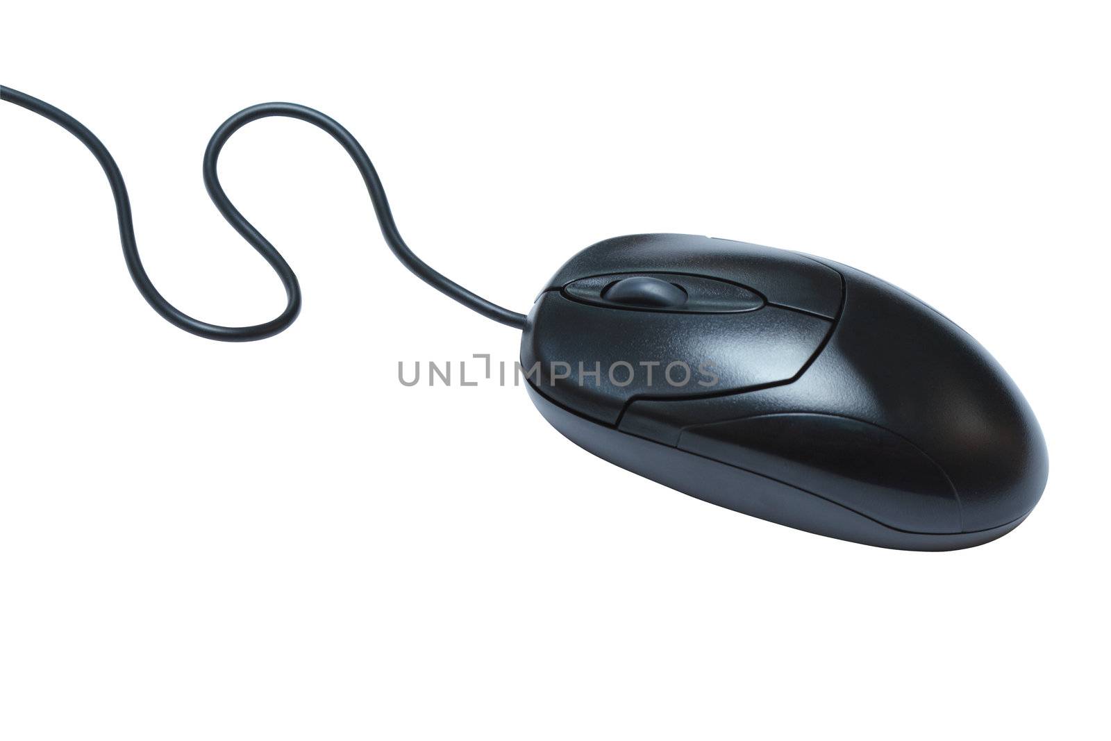 Black computer mouse isolated on white background with clipping path