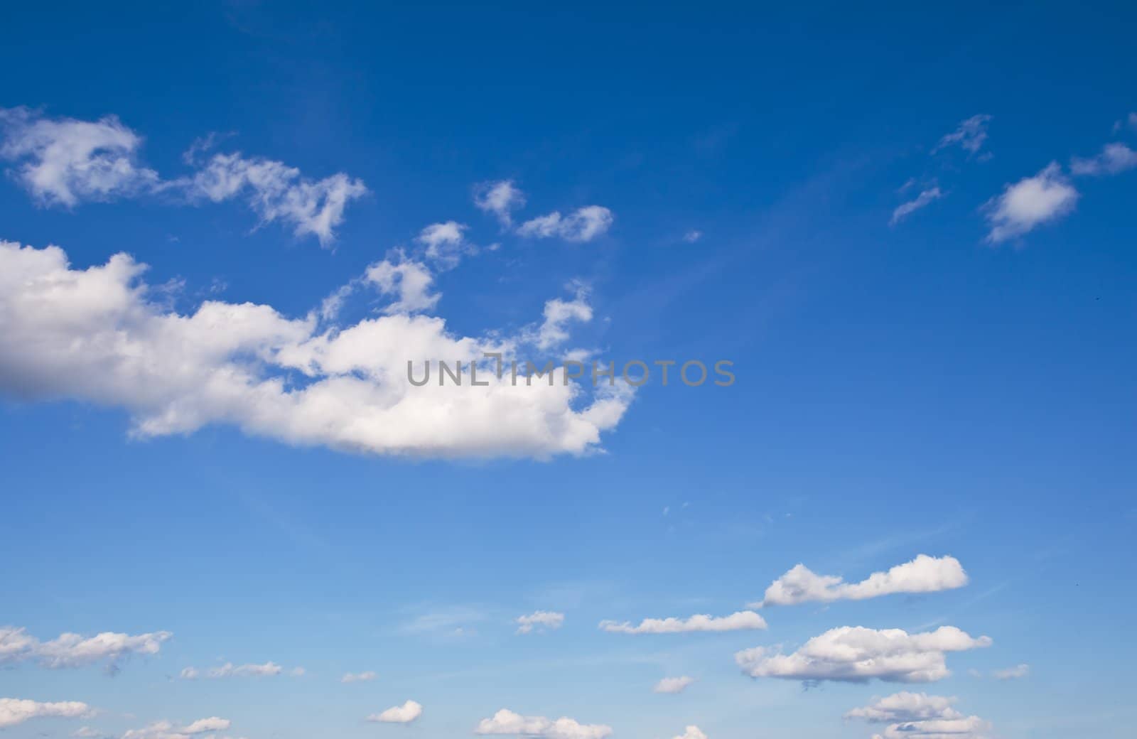 Blue sky with white clouds, wide angle