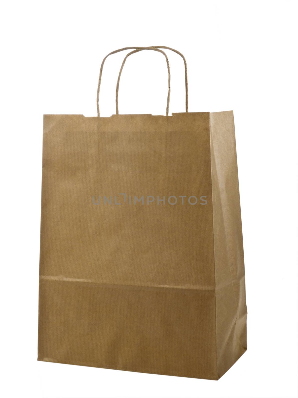 Brown paper bag on white background