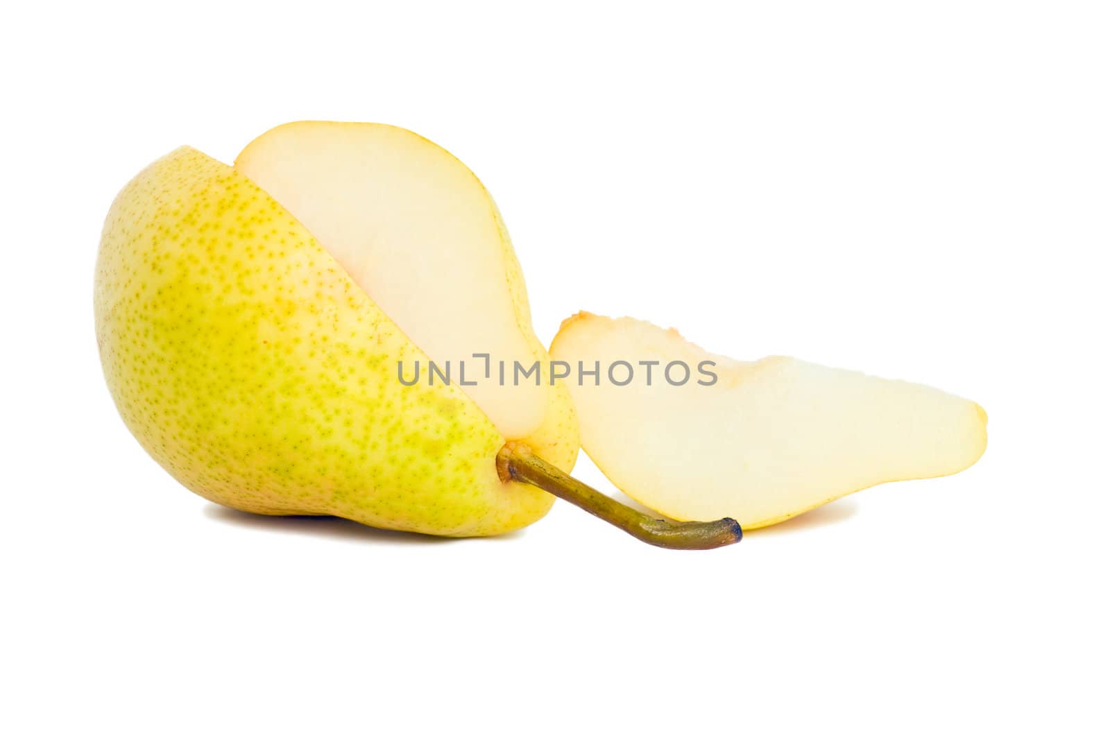 Cut pear and slice, isolated on a white background