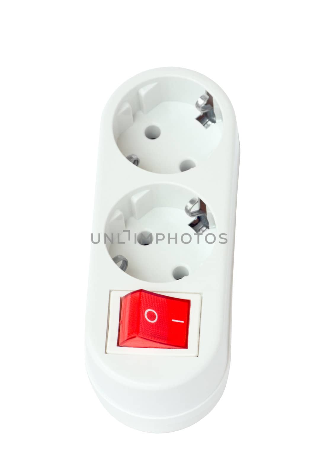An electric socket - a splitter with a switch, isolated on a white background.