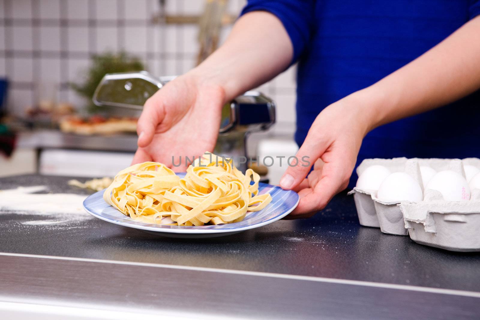 Plate of Fresh Pasta by leaf