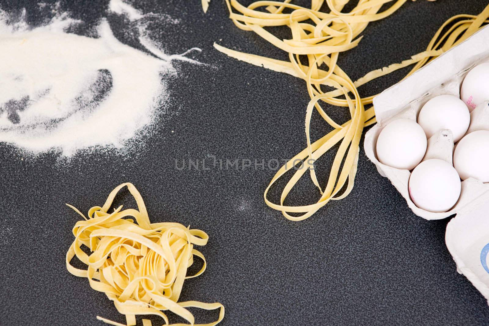 Homemade Fettuccine and ingredients