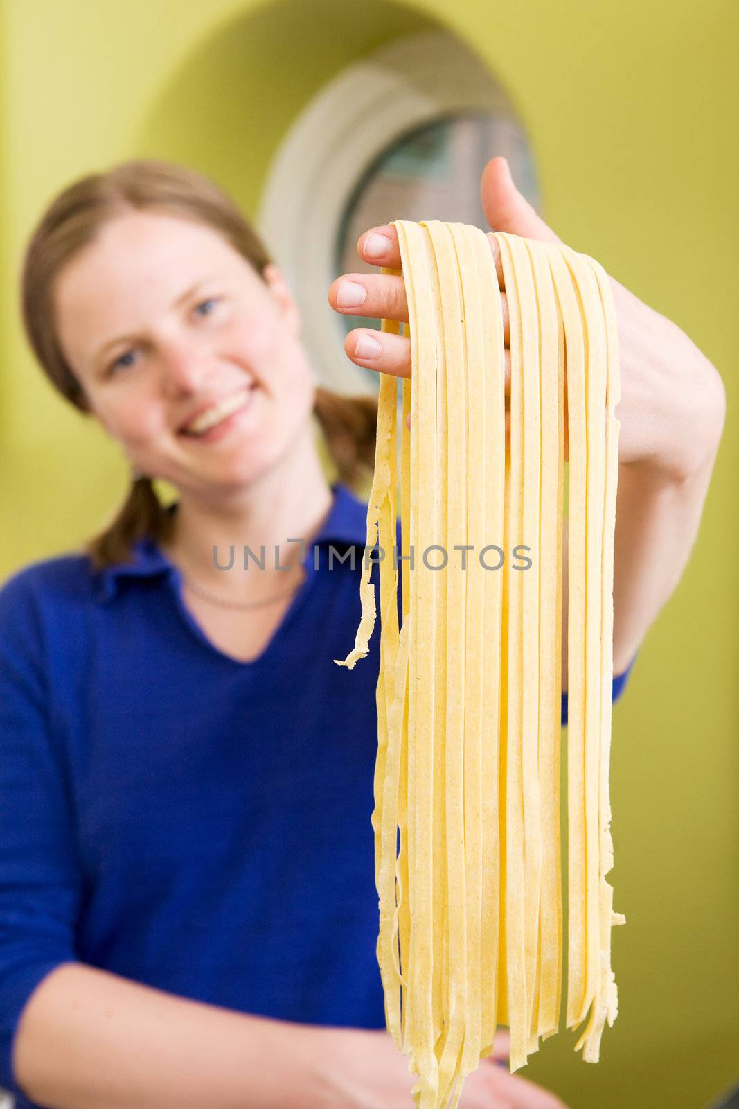 Homemade Pasta Fettuccine Detail by leaf