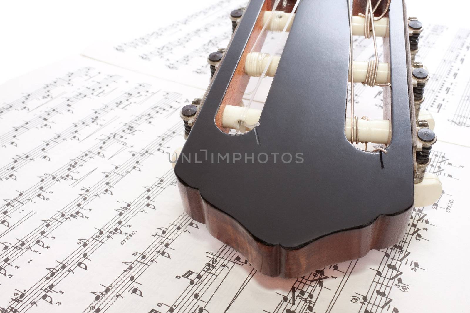 Closeup Classical Guitar Headstock and Notes