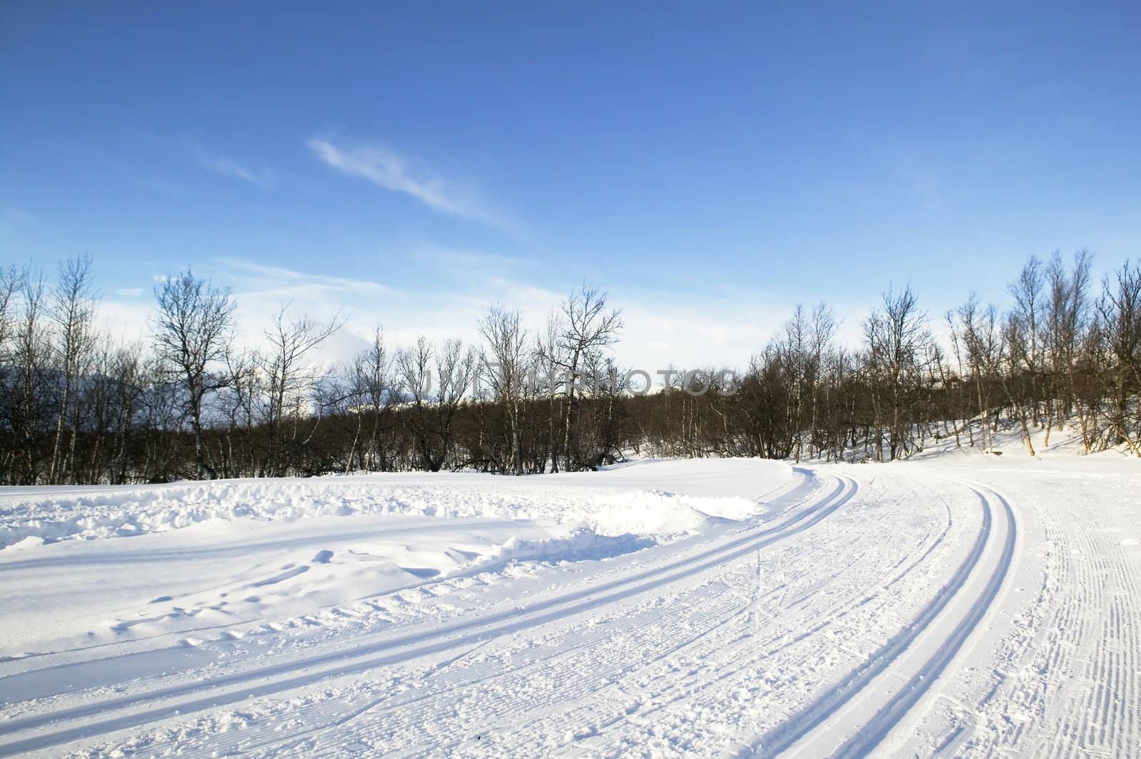 Cross country ski trails in the mountains of Norway.