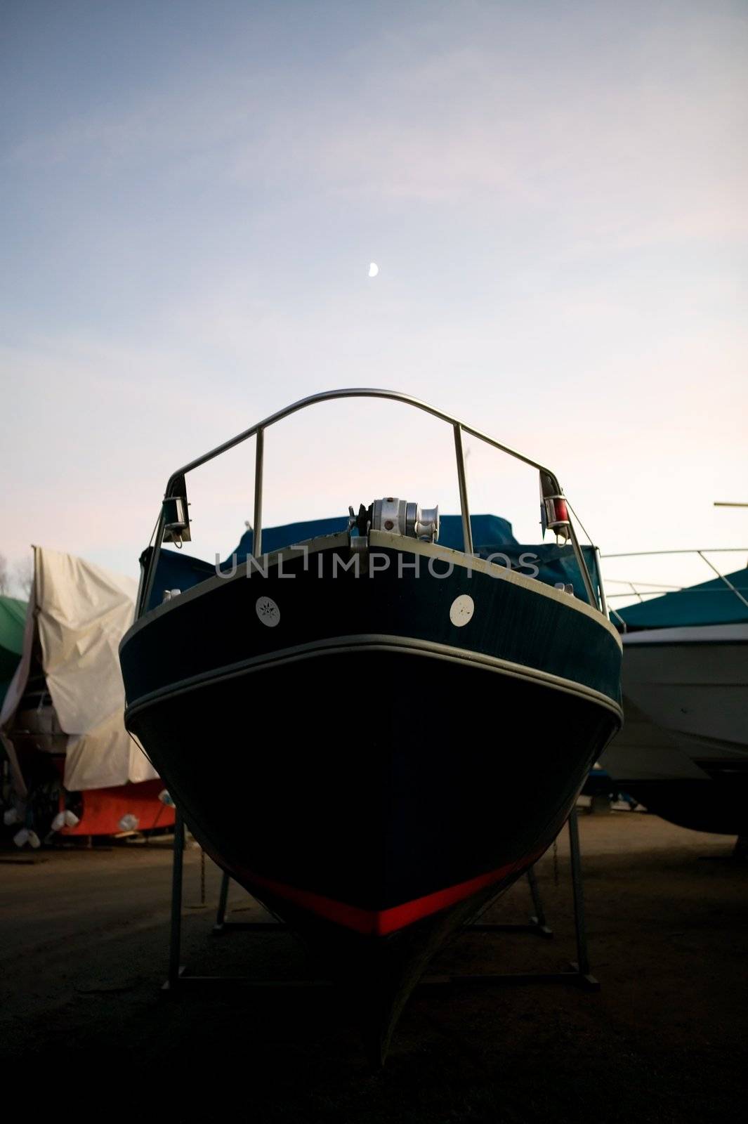 Boats on dry land being stored for the winter months.