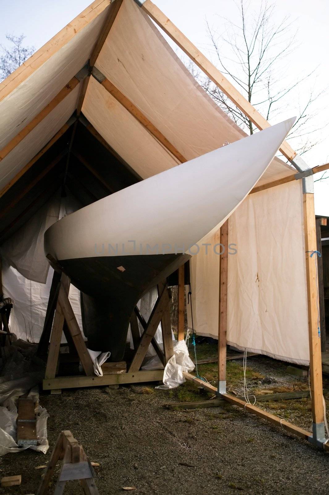 Boats on dry land being stored for the winter months.