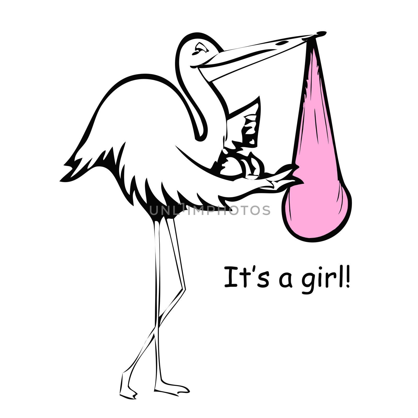 stork delivers baby girl...great for t-shirts, birth announcements etc