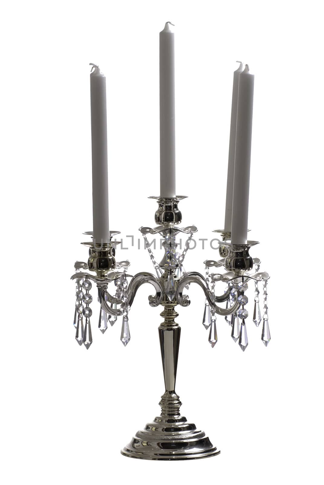 A 5 post candelabra isolated against a white background