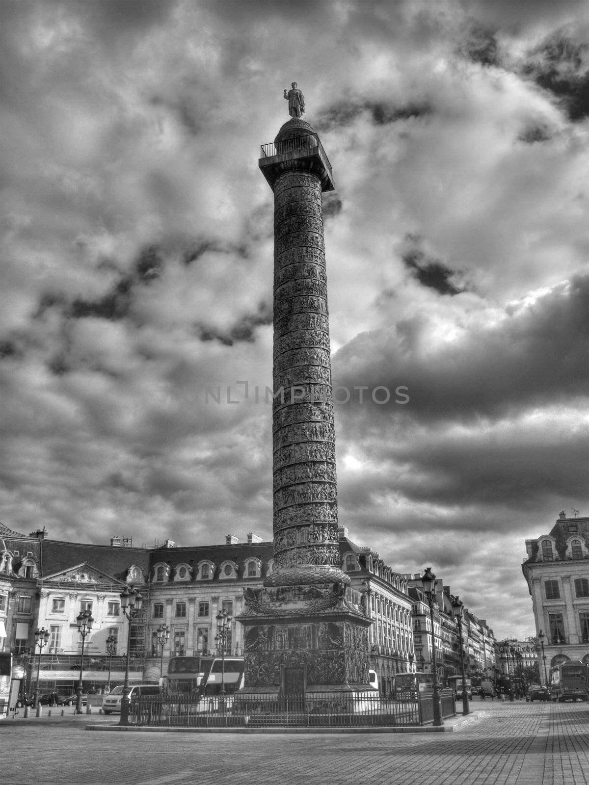 Column with Napoleon statue in the Parisian Vendome square 