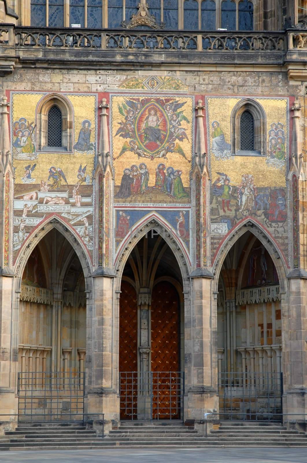 Pointed arches of a Gothic Church. Prague.