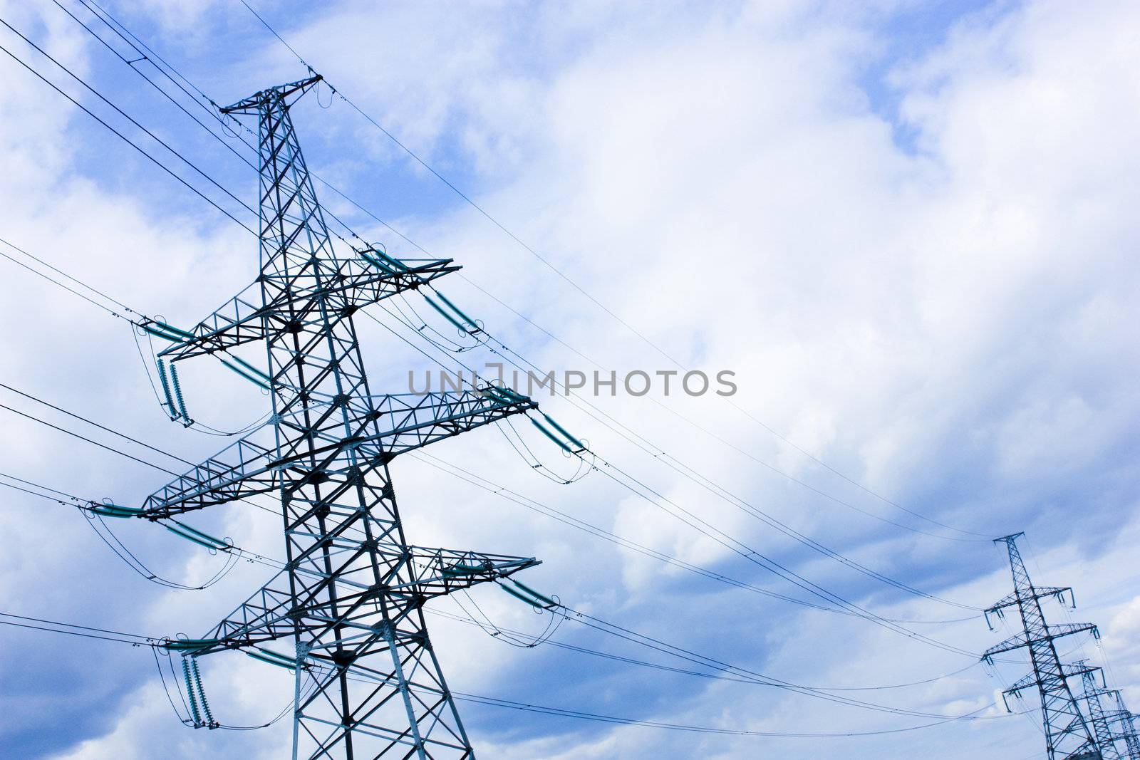 high-voltage lines, cloudy sky, the delivery of electricity, power transmission, power line, overhead power line