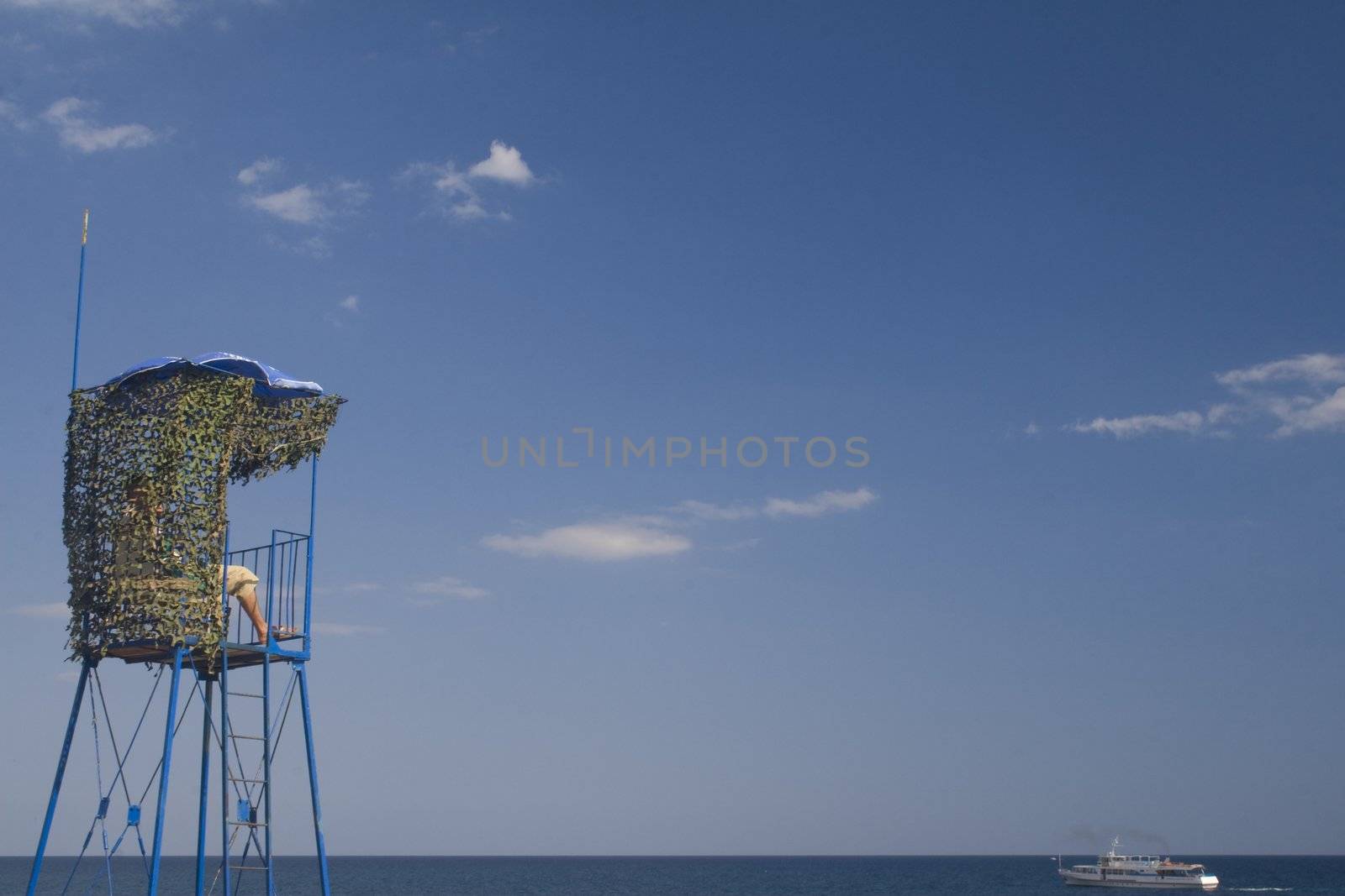 Lifeguard stand overlooking sea