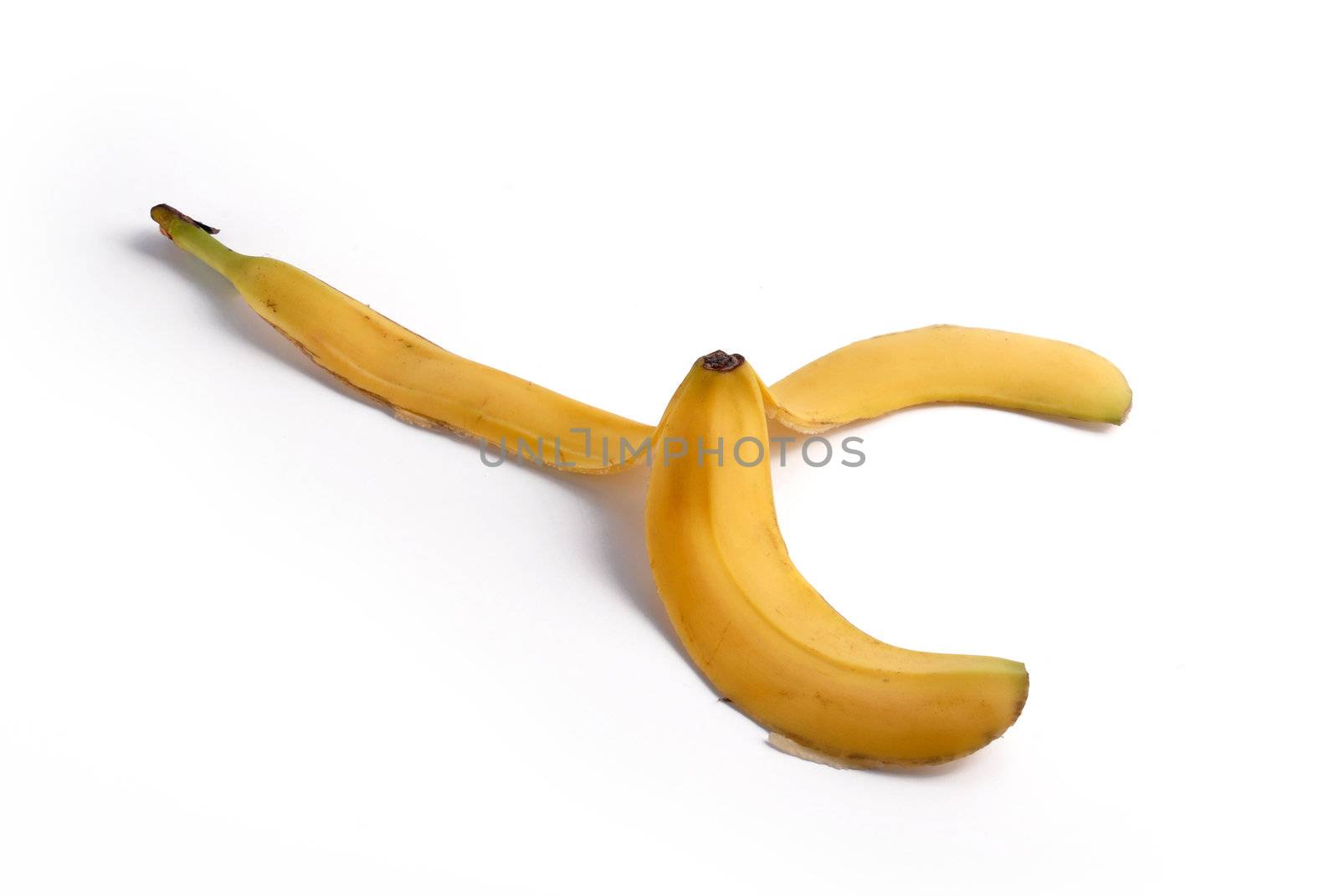 Banana peel. Yellow peel fruit isolated on white background