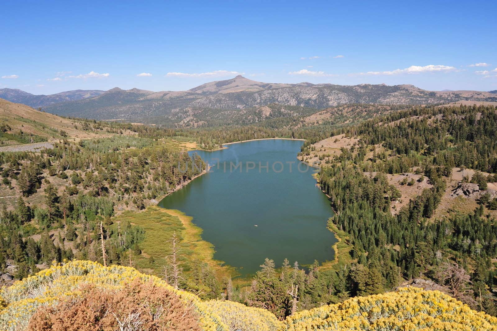 Fall colors start to show at Red Lake in the California Sierra Nevada mountains.