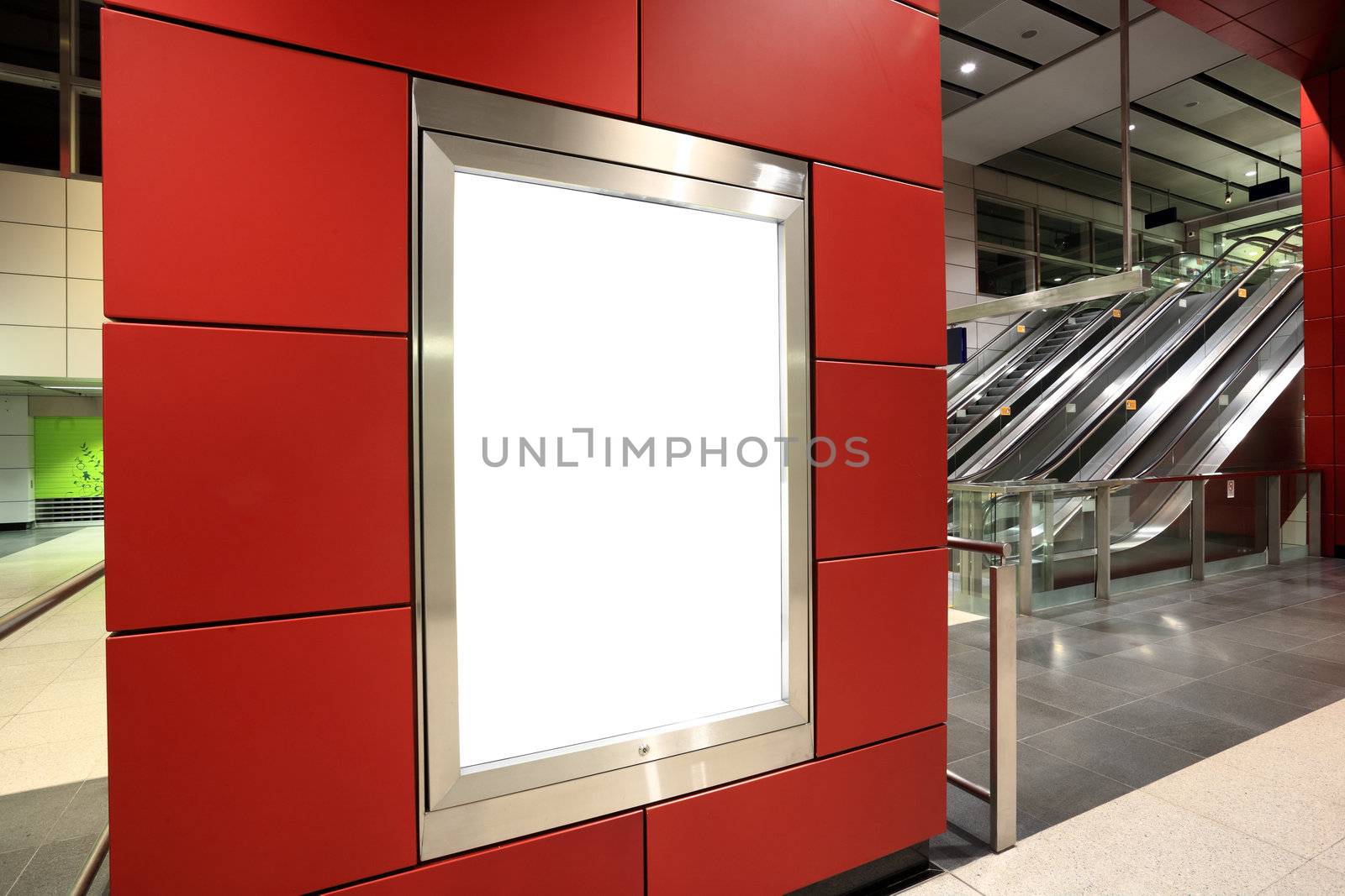Blank billboard in metro station
