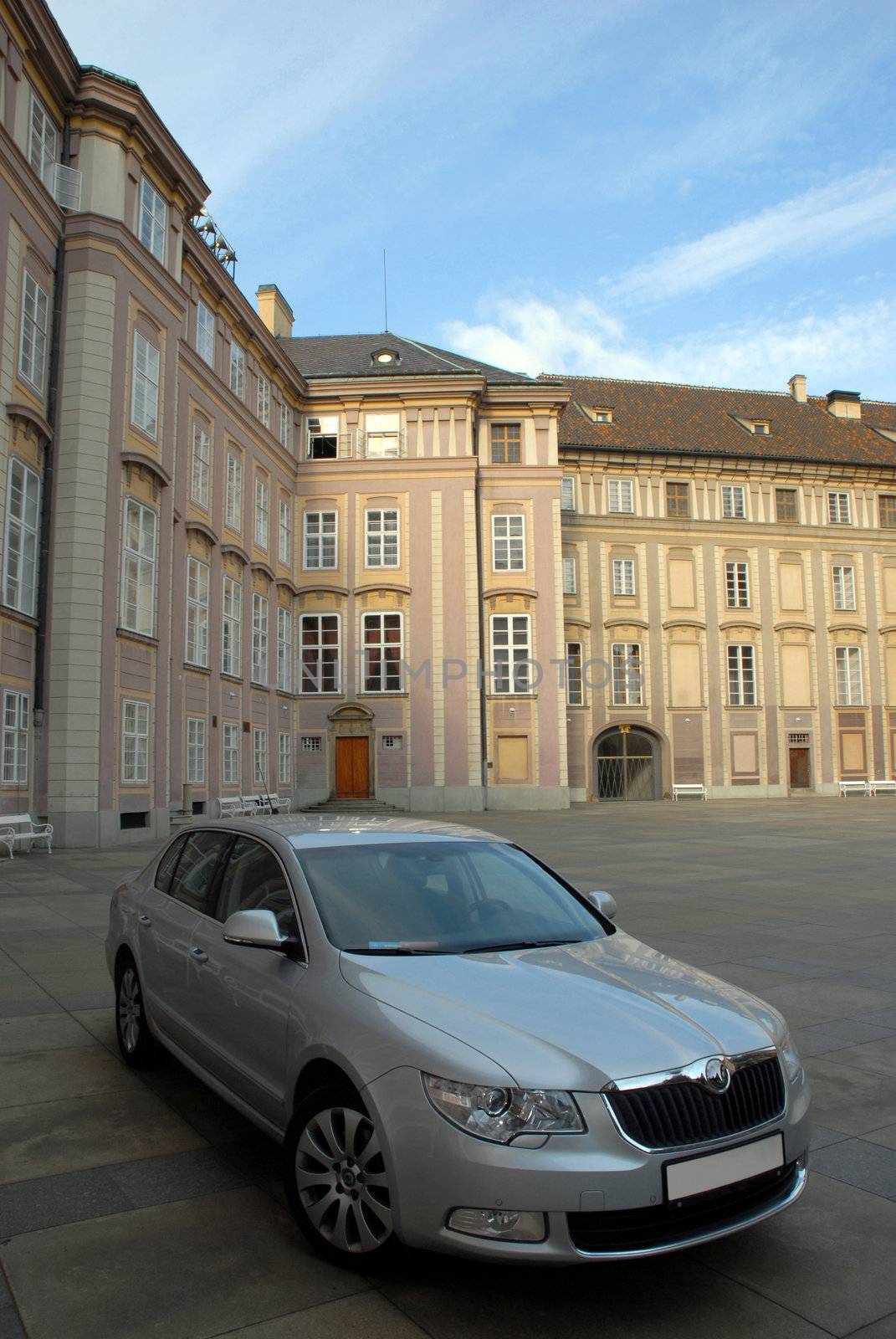 Luxury car parked in the Castle of Prague