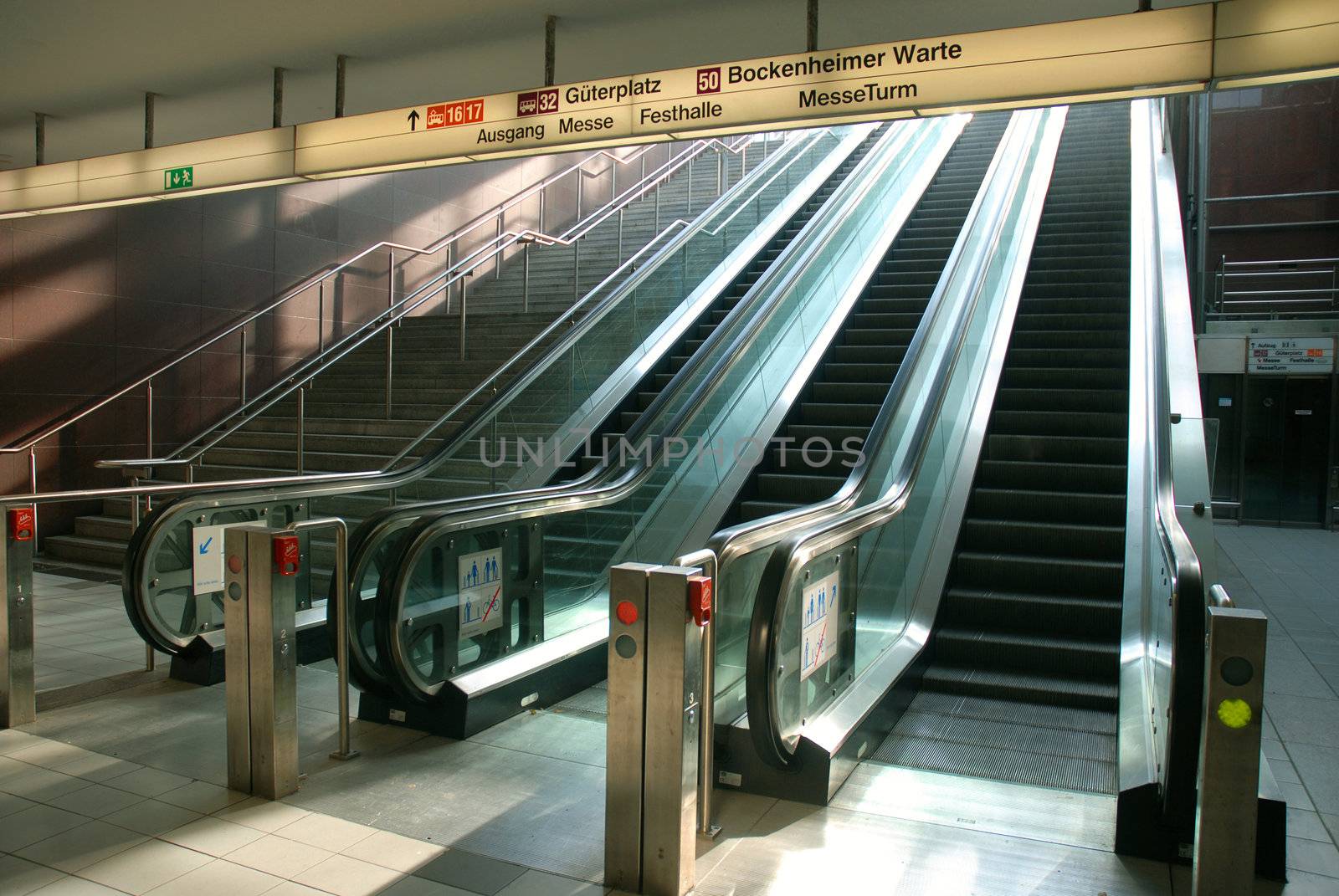 Moving escalators entrance.