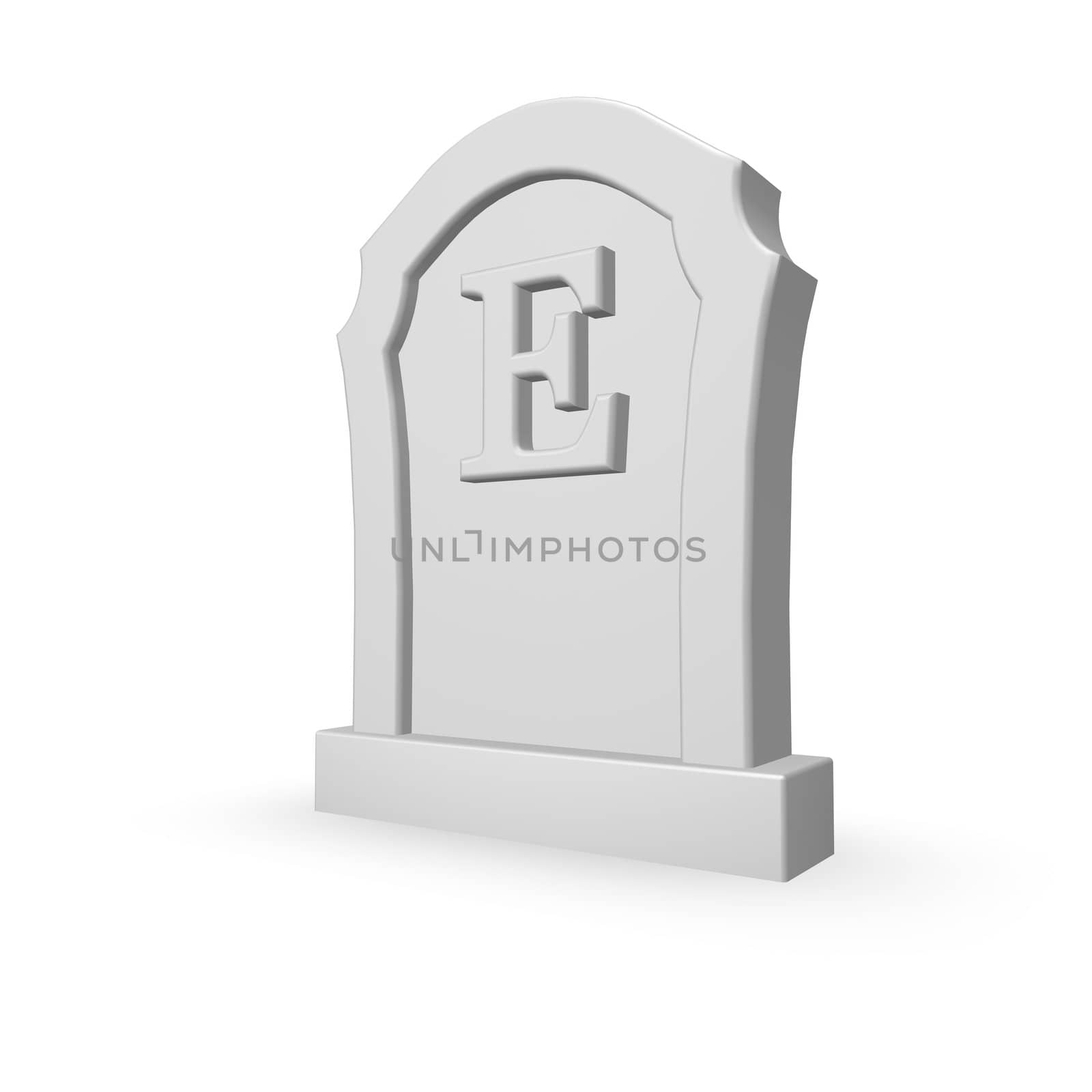 gravestone with uppercase letter e on white background - 3d illustration