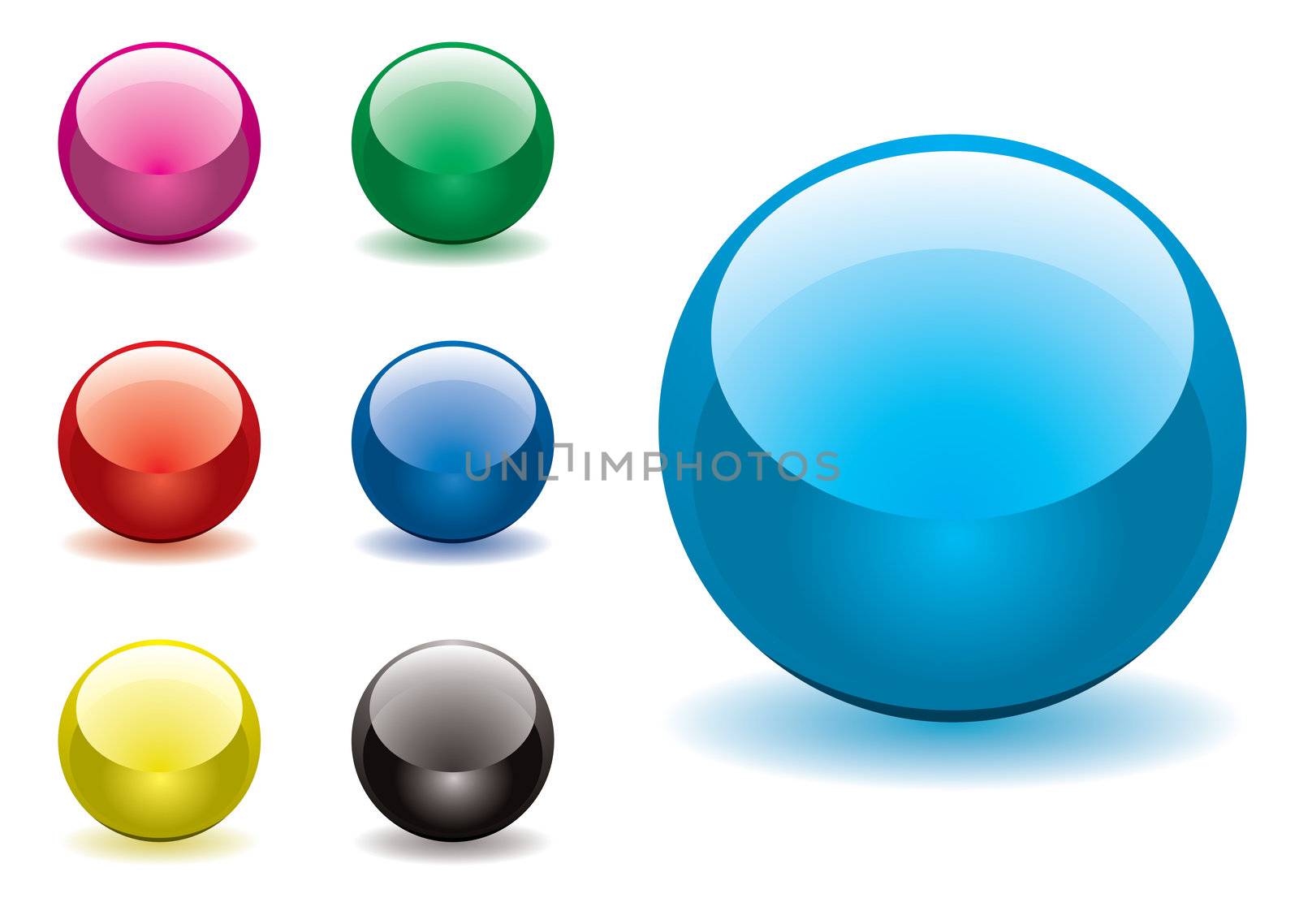 Collection of seven round gel filled icon buttons