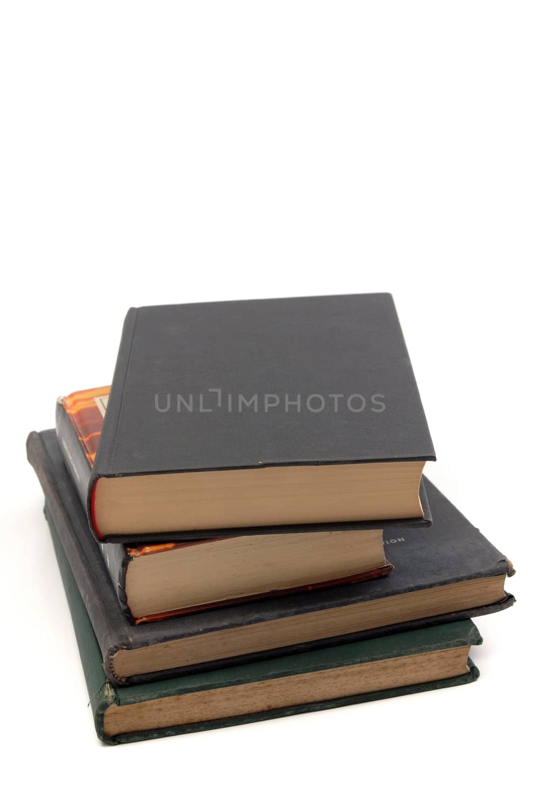 Stack of books with hardcover on white background