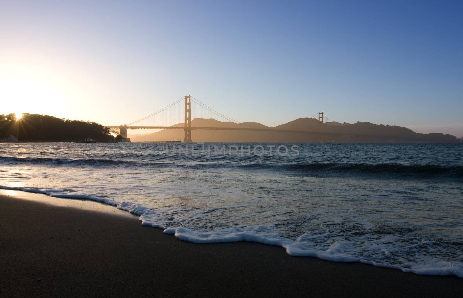 Soft waves at Golden Gate bridge over dusk