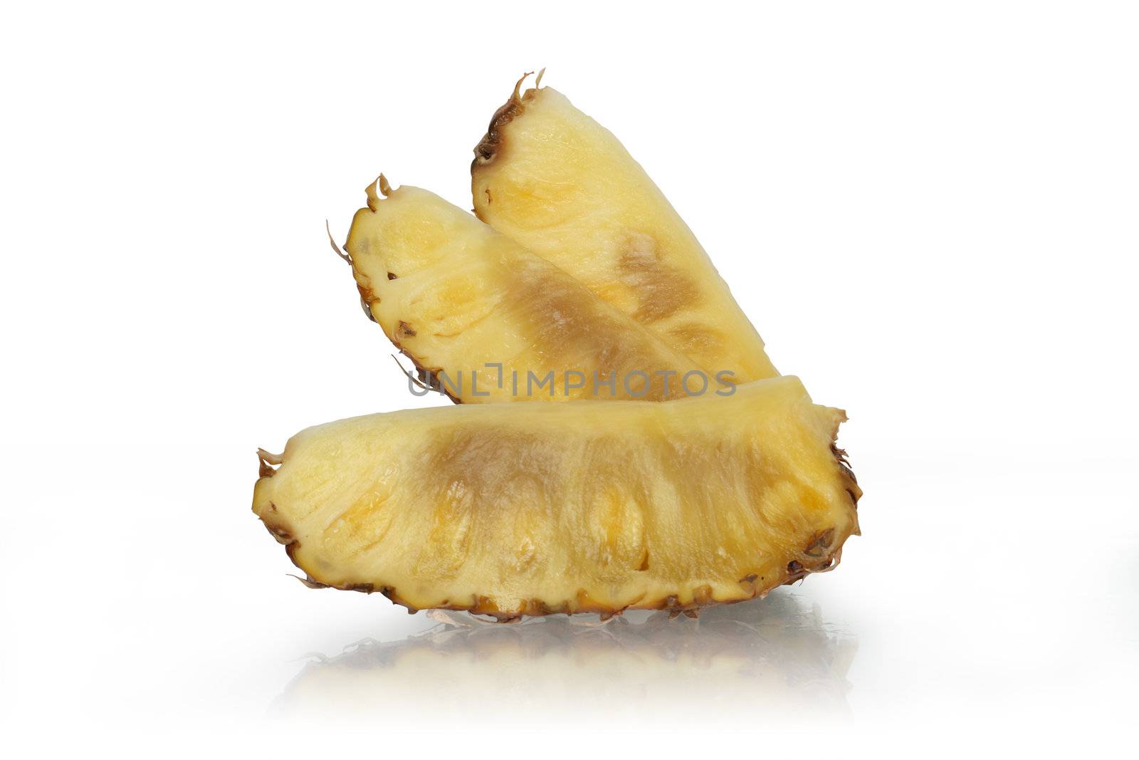 Sliced pineapple isolated on white background with clipping path