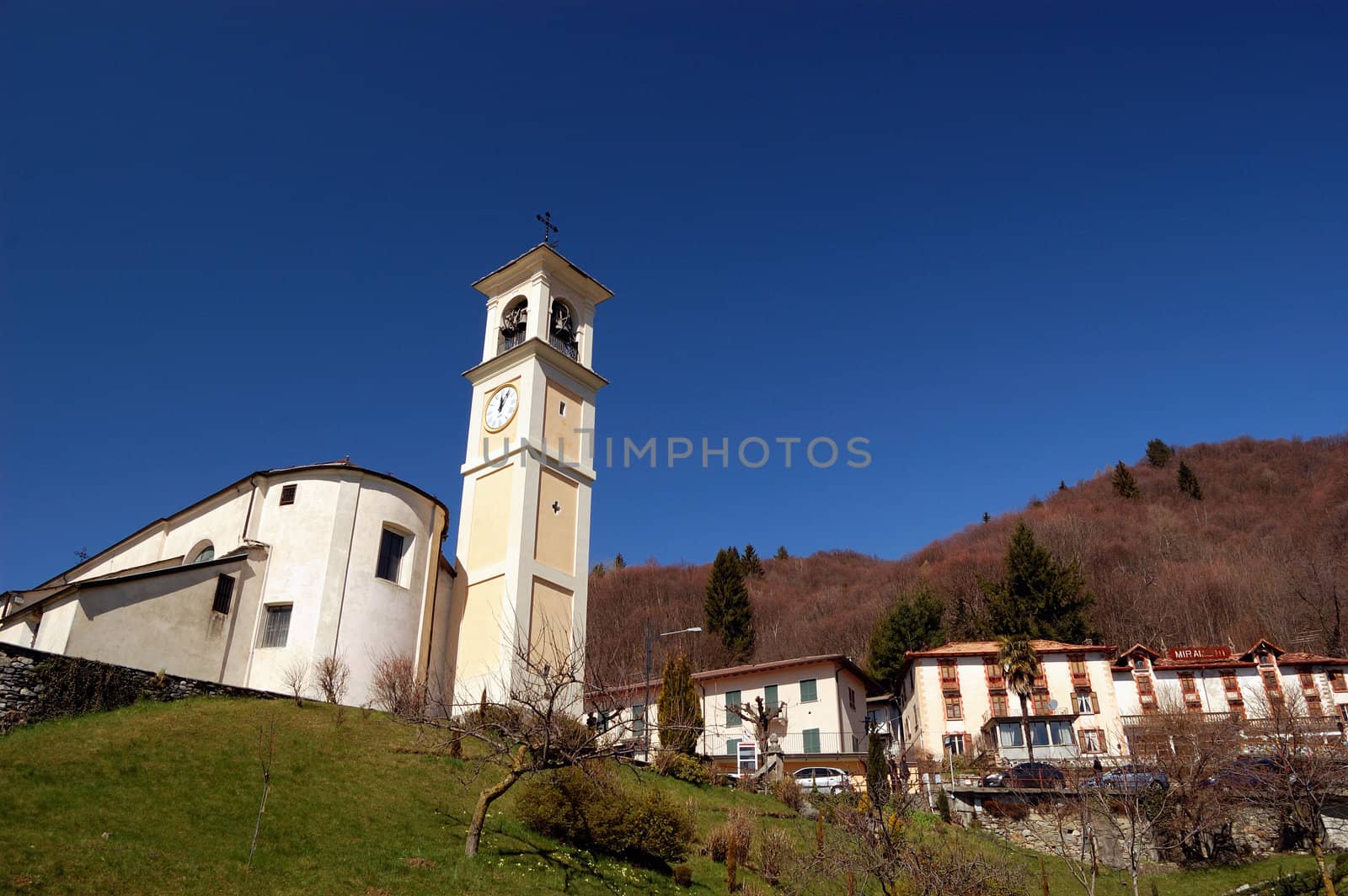 low angle view of a catholic church, Trarego, Italy
