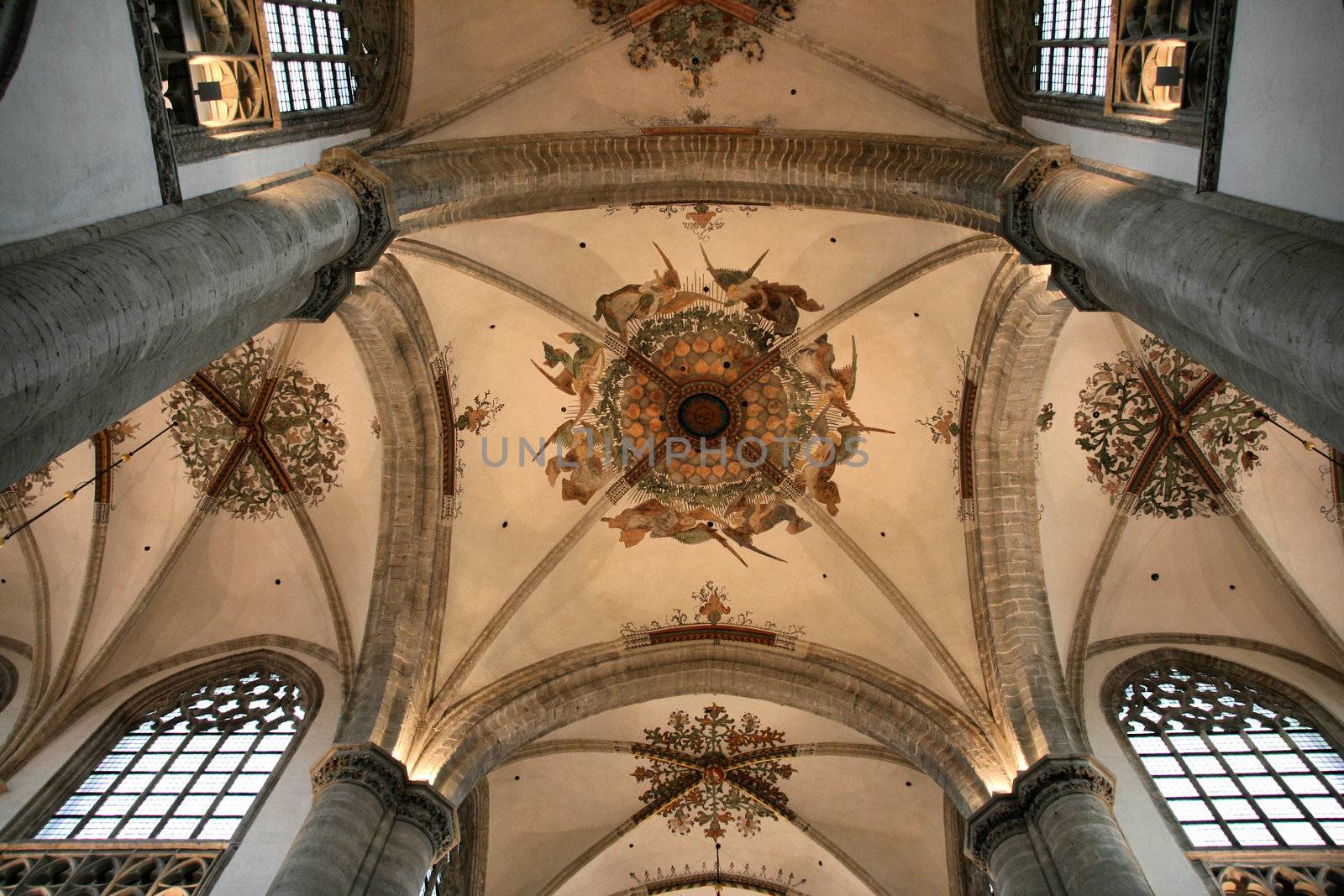 Grote Kerk - Grand Church in Breda, Netherlands. Beautiful ceiling. Brabantine gothic style.
