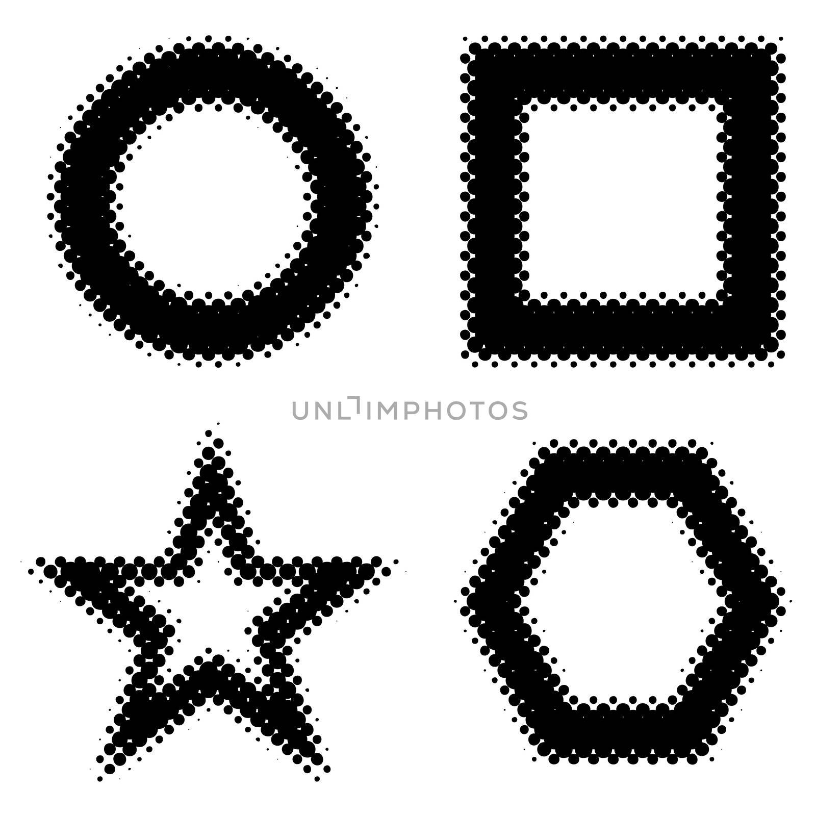 Collection of four halftone shapes with border type effect