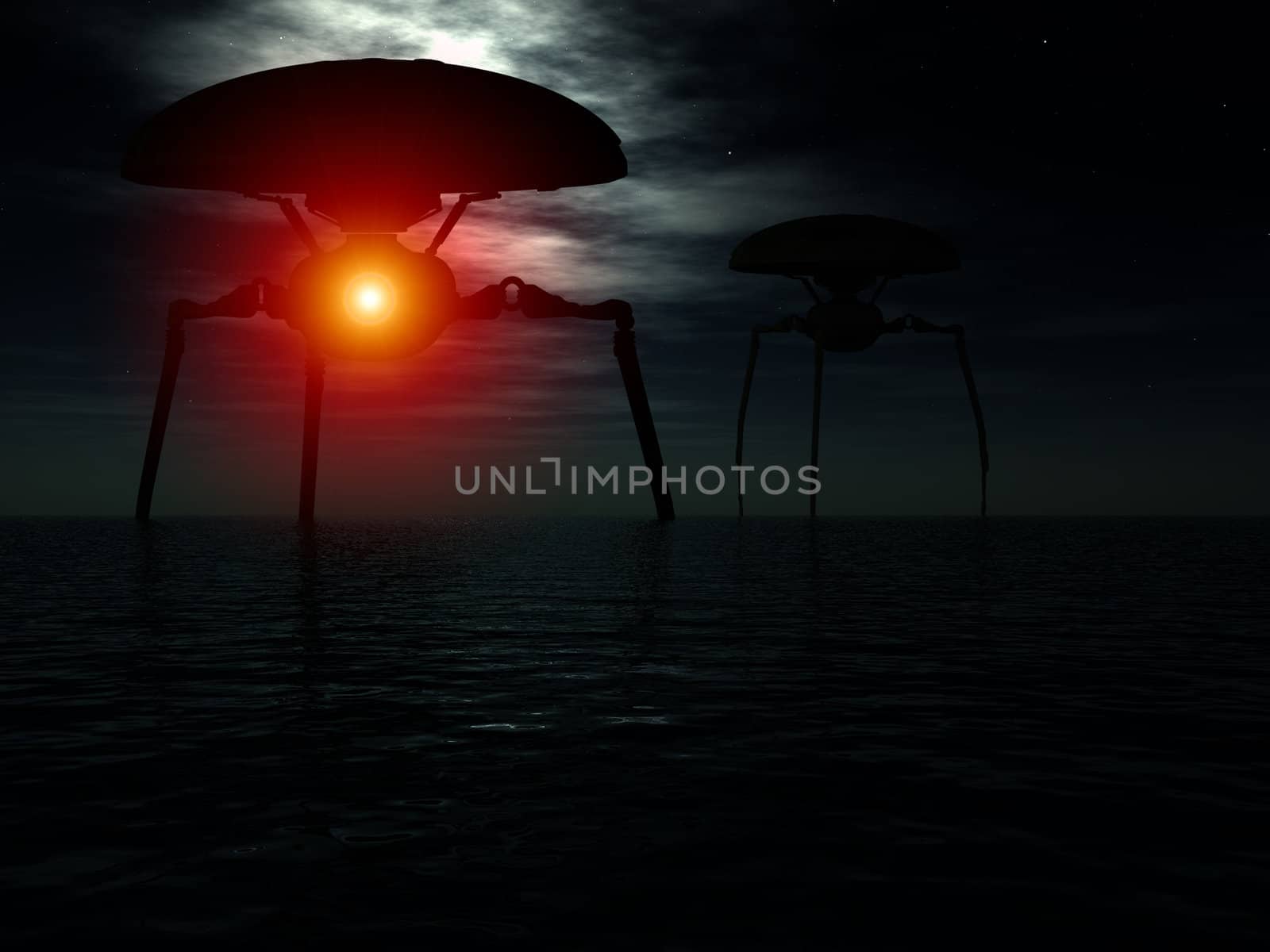 Alien Tripods In Ocean by harveysart