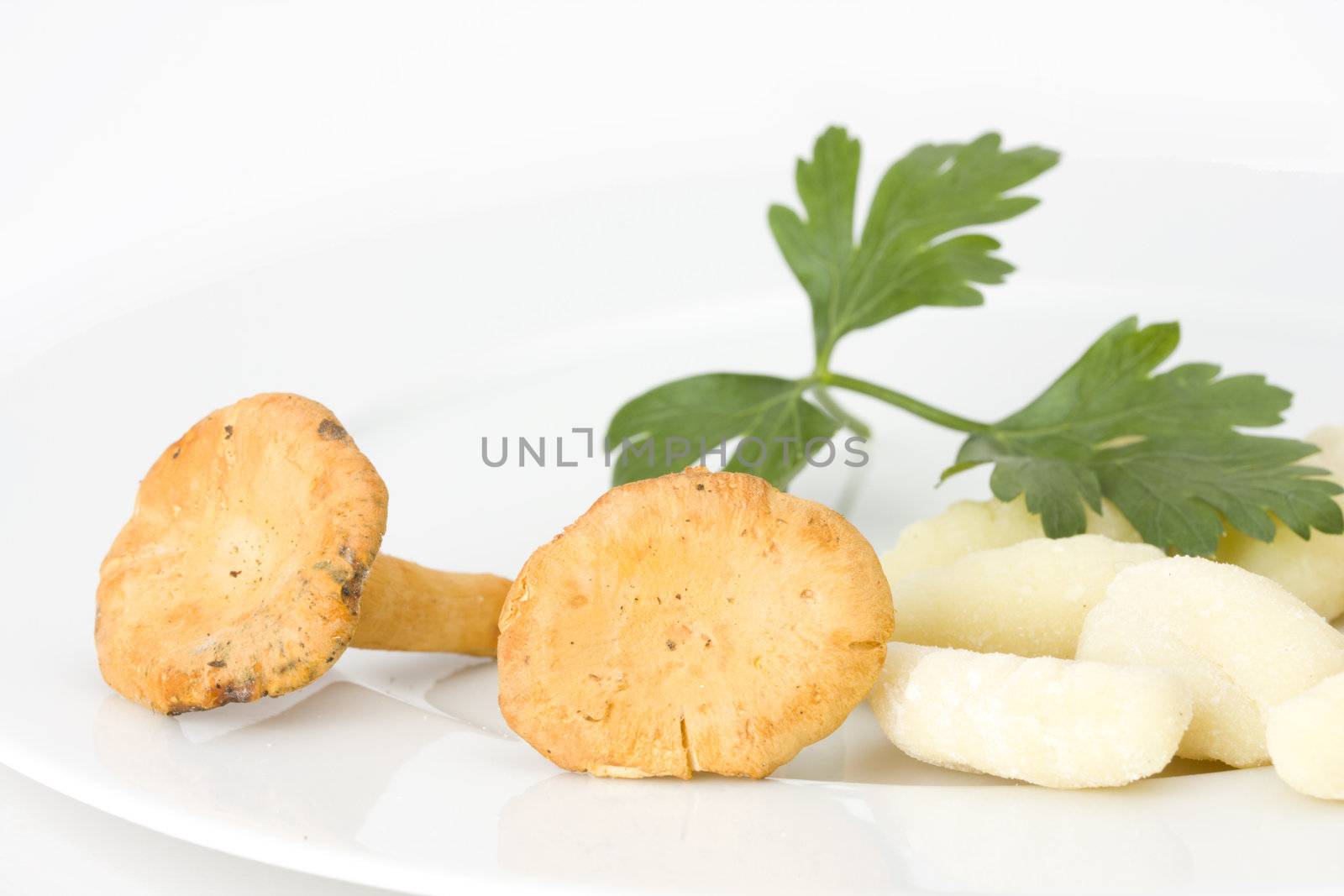 uncooked gnocchi noodles on a plate by bernjuer
