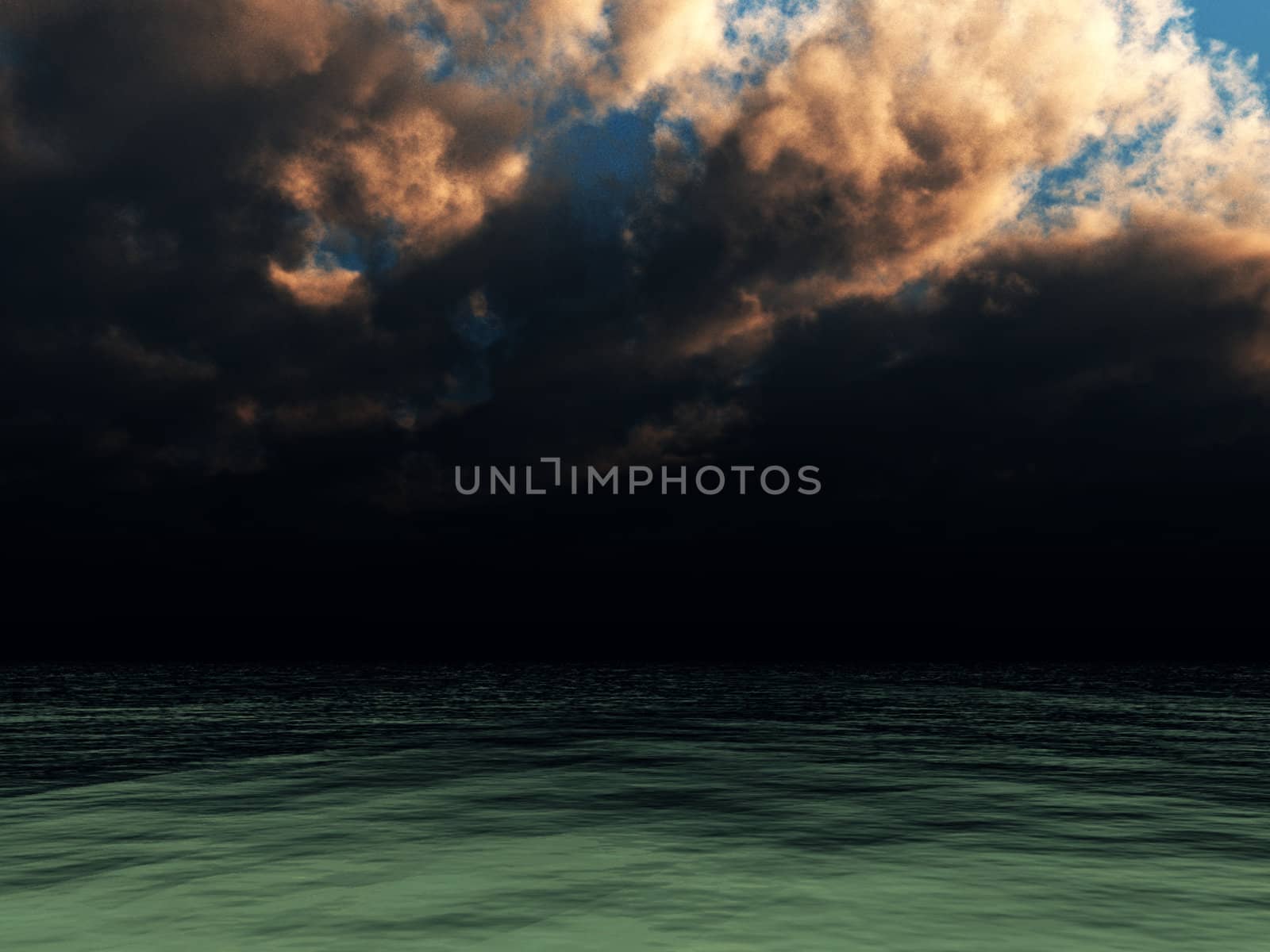 A very dark cloudy sky over the ocean. 