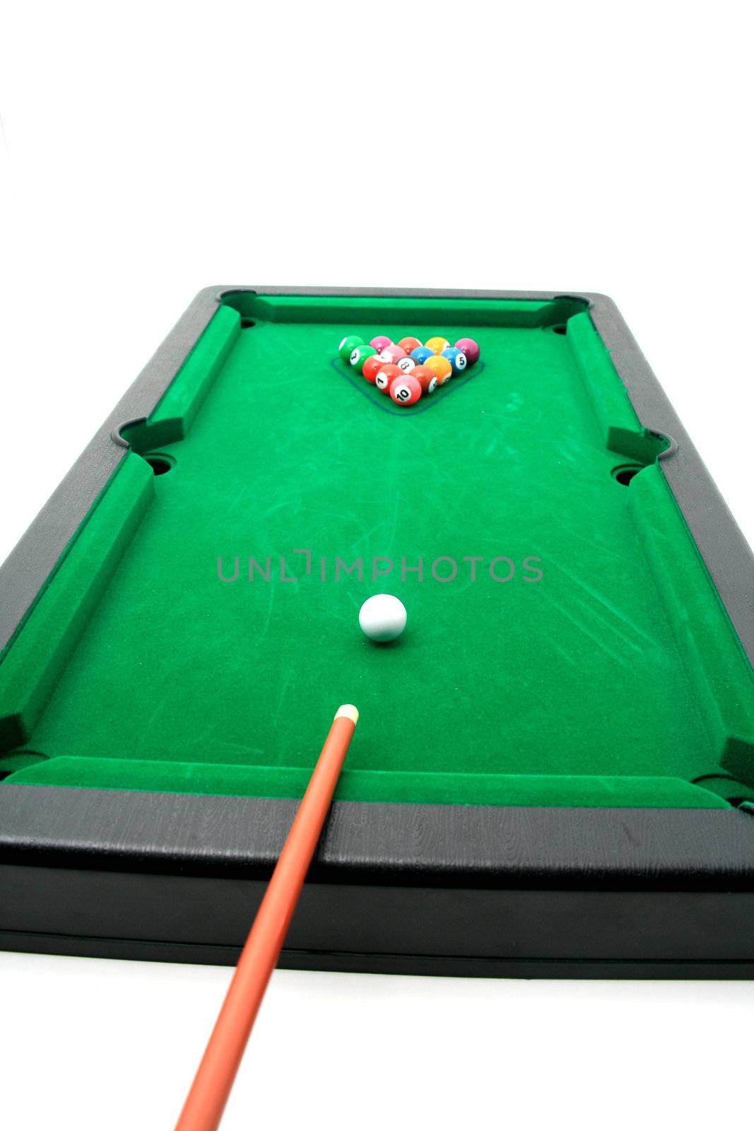 billiards field and balls in green table