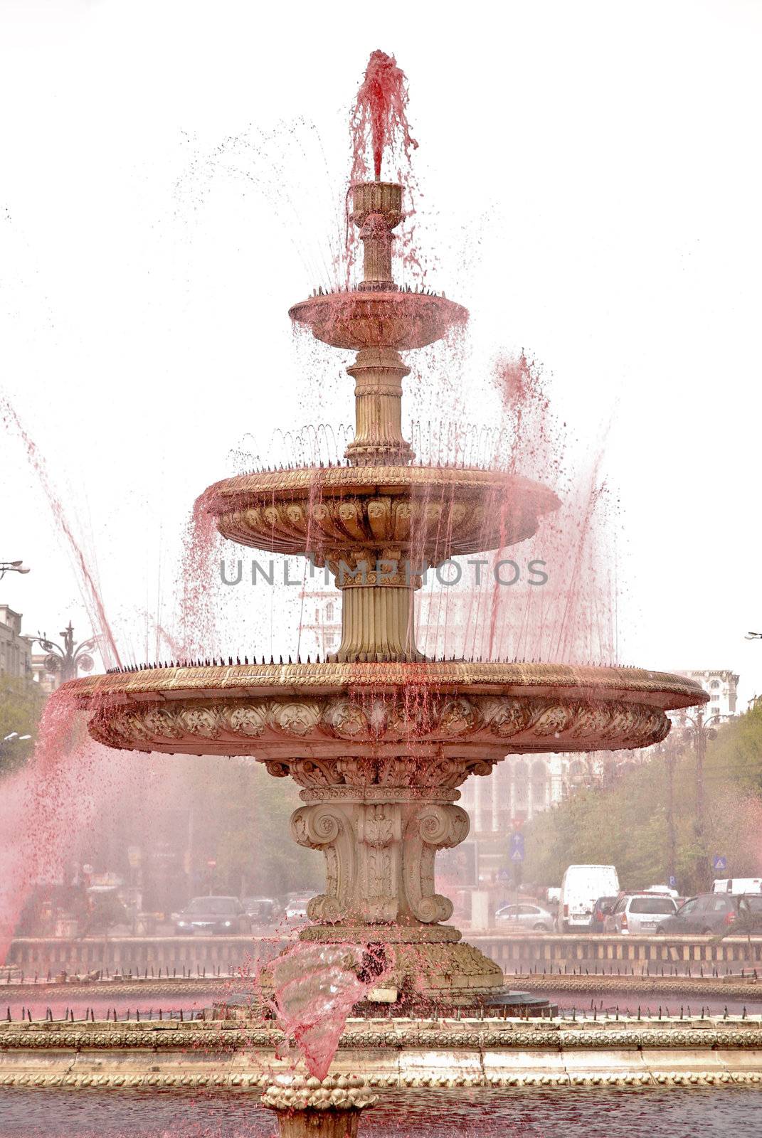 Fountains With Blood red Water to draw attention to blood donations and haemophilia on April 23, 2010 in Bucharest Romania
Photo taken on: April 19th, 2010