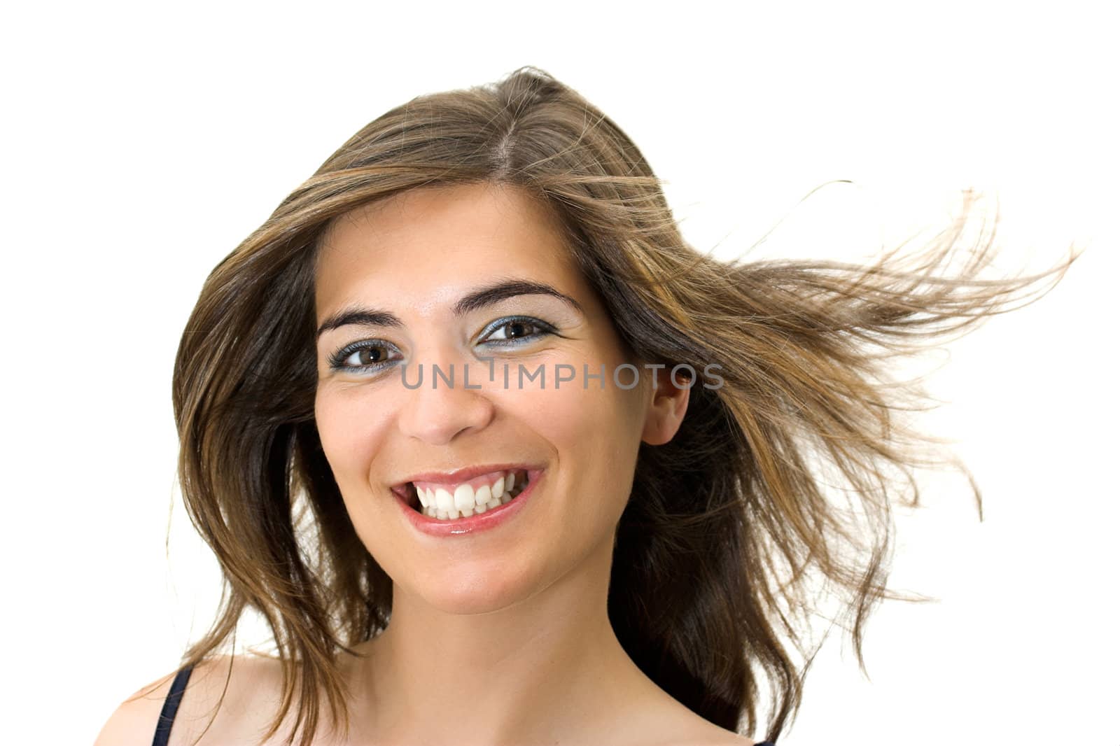 Beautiful woman with a great smile isolated in a white background
