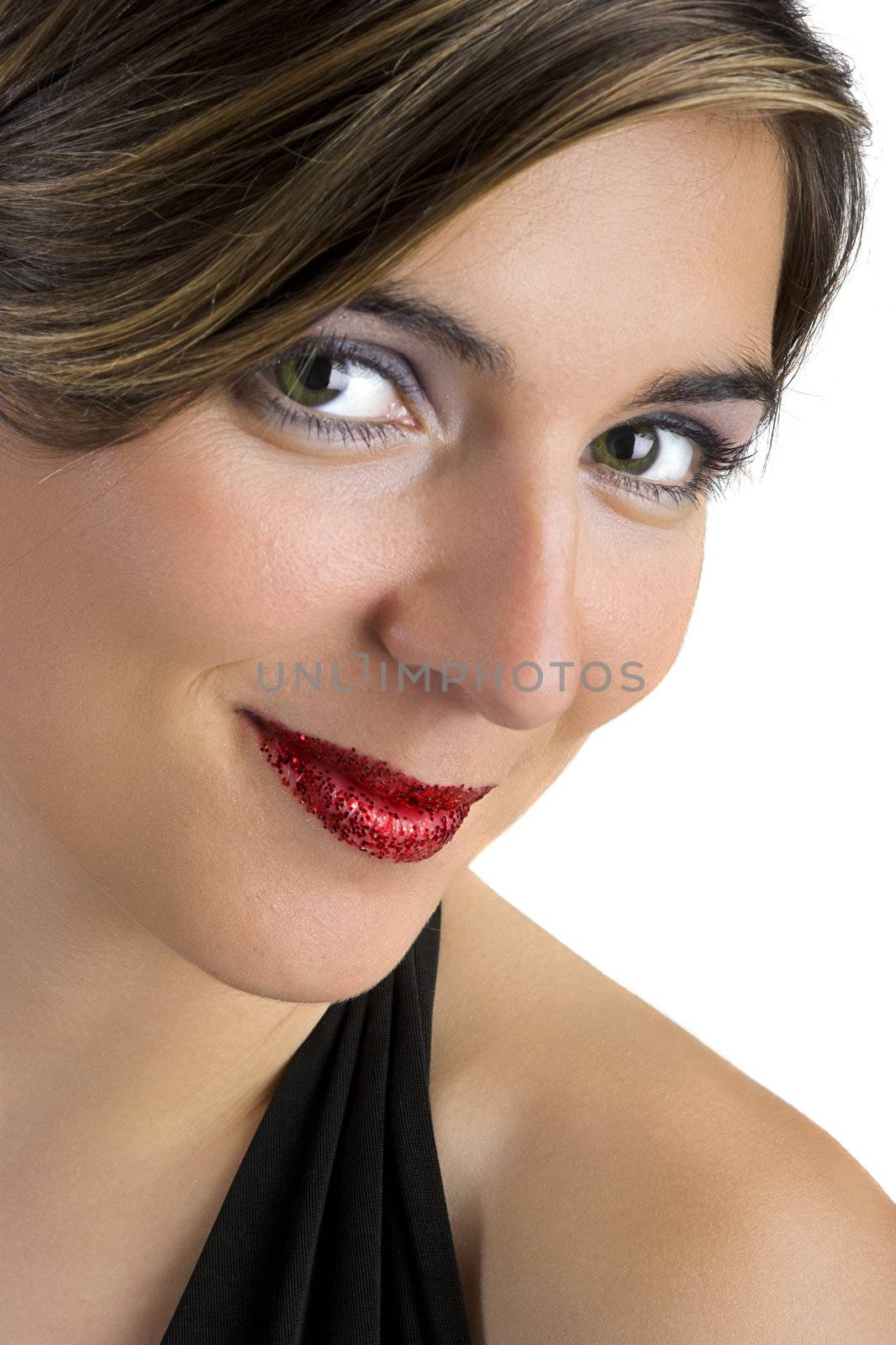 Beautiful woman portrait with red lips